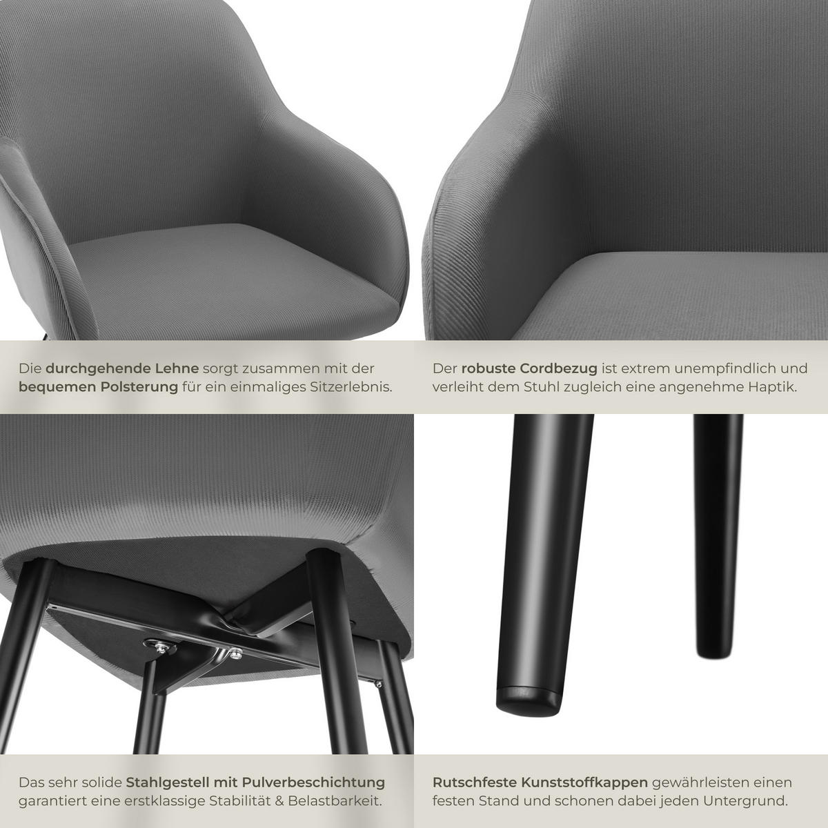 ESSZIMMERSTUHL 4er Set Marilyn 58 x 62 x 82 cm grau/schwarz - Schwarz/Grau, Kunststoff (62/82/58cm) - tectake