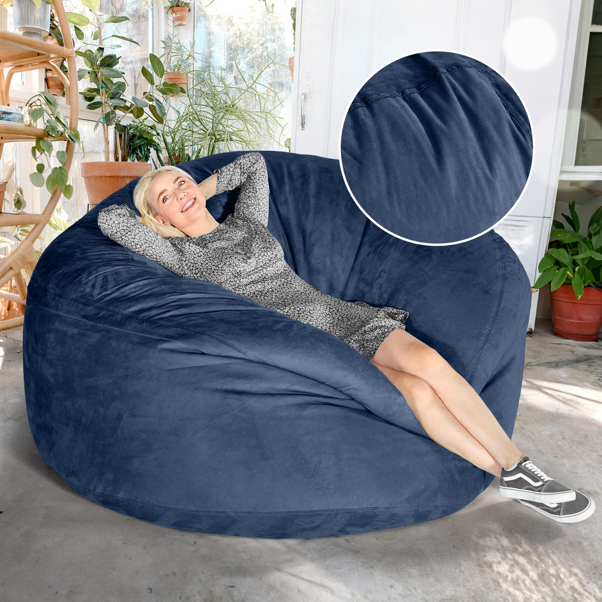 RIESEN-SITZSACK XXL JUMBO Velours 5ft - Dunkelblau, Textil (150/120/150cm) - Green Bean