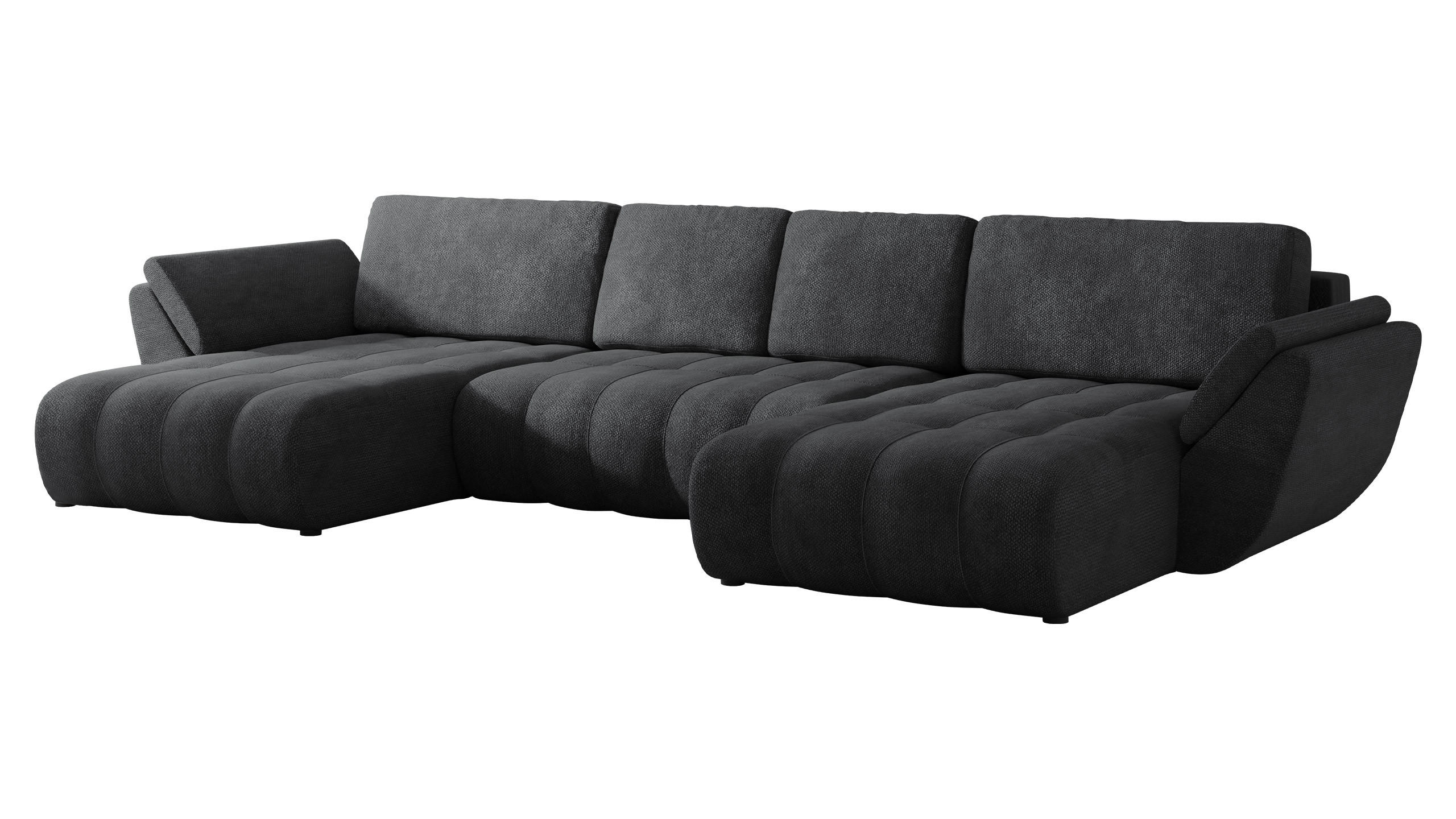 WOHNLANDSCHAFT Faro U - Dunkelgrau/Schwarz, Holz/Kunststoff (383/86/195cm) - MIRJAN24
