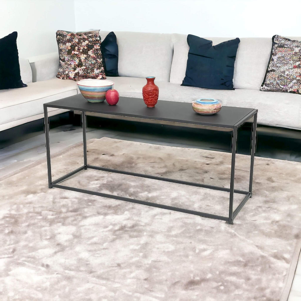 COUCHTISCH Schwarz Metall Eckig 110 x 50 x 40 cm - Schwarz, Metall (40/110/50cm) - DanDiBo