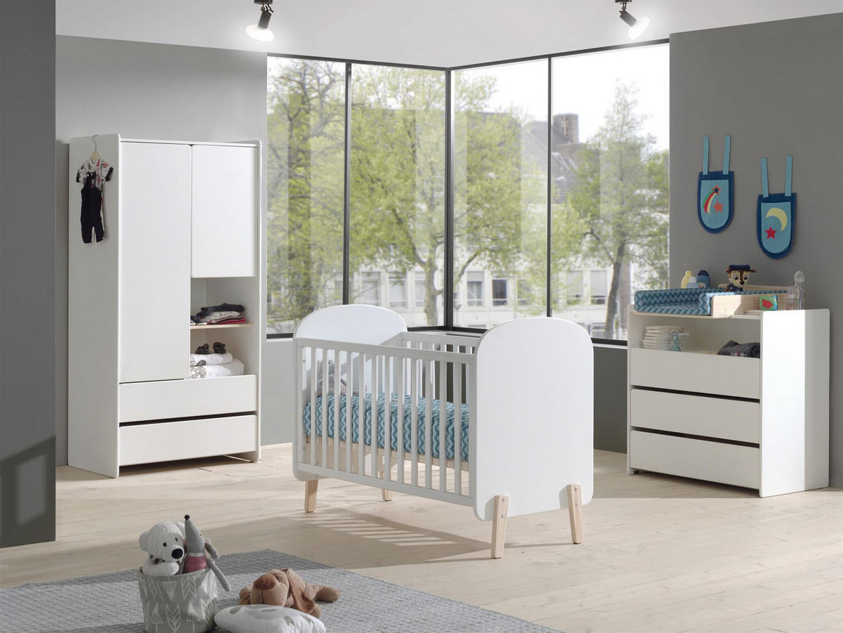 BABYZIMMEREINRICHTUNG Karilynn 3 Komplettset Massivholz+MDF Weiß - Weiß, Holz (309/180/74cm) - 58aufmkessel