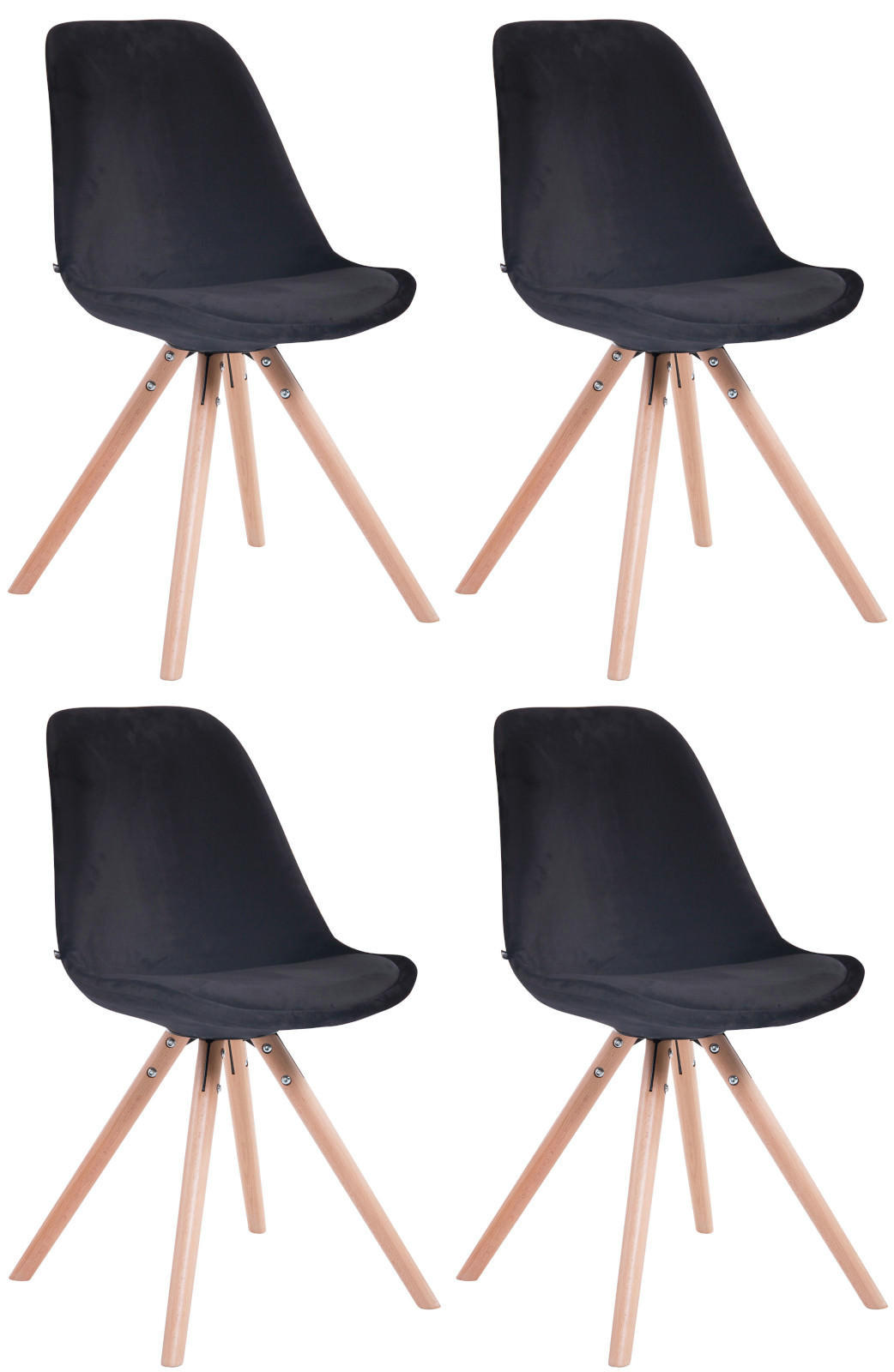 STUHL 4er Set Samt schwarz - Eukalyptusholzfarben/Schwarz, Holz/Textil (48/84/56cm) - CLP