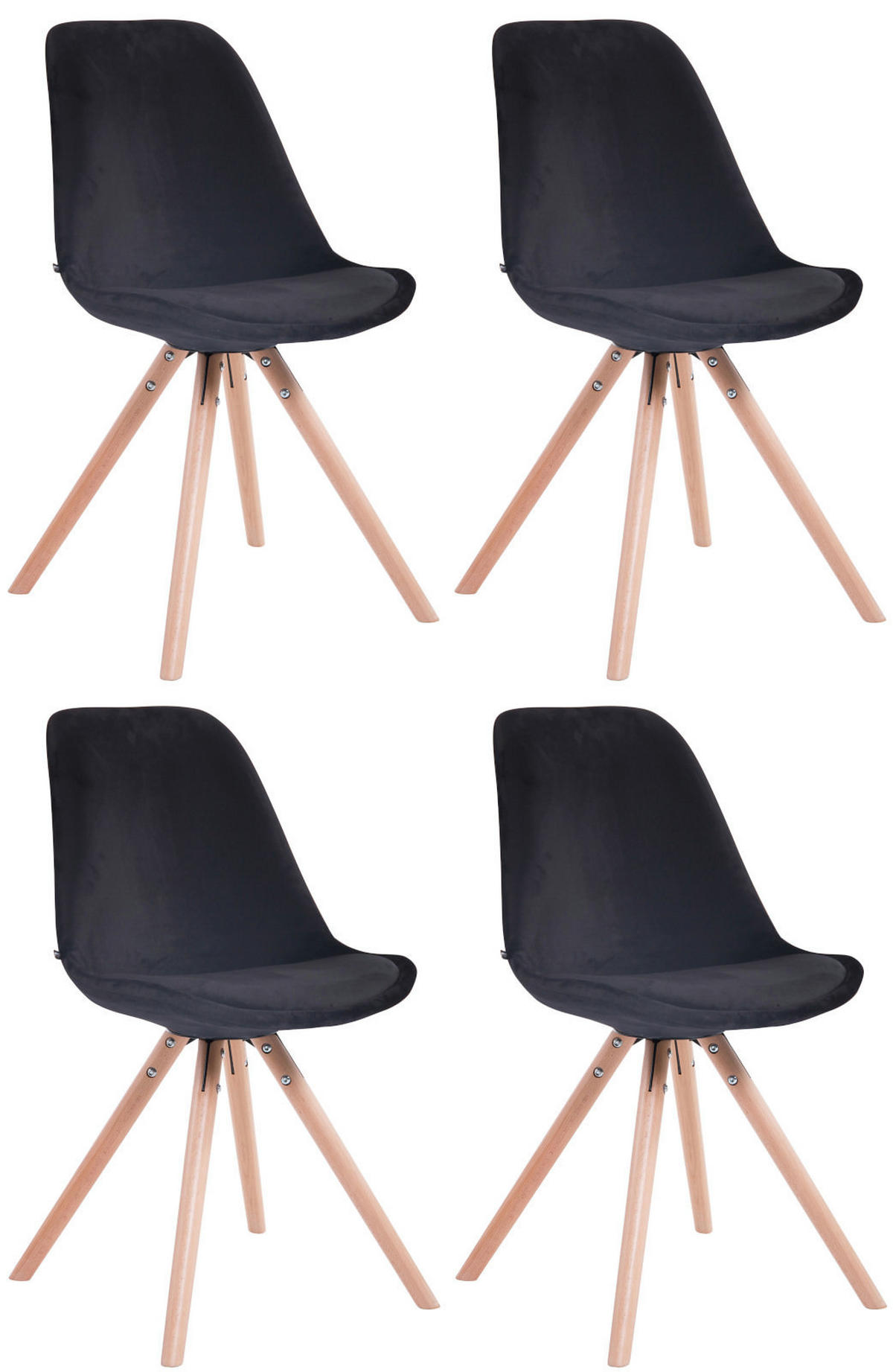 STUHL 4er Set Samt schwarz - Eukalyptusholzfarben/Schwarz, Holz/Textil (48/84/56cm) - CLP