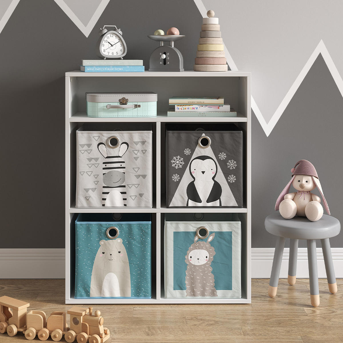 KINDERREGAL Weiß 72 x 90.2 cm mit 4 Faltboxen - Weiß, Holzwerkstoff (72/90.2/30.6cm) - Vicco