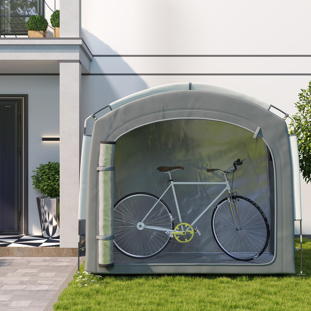FAHRRADGARAGE DE-12648 205/140/188 cm mit 2 Seitentaschen Dunkelgrau - Dunkelgrau, Textil (150/195/220cm) - ComfortXL