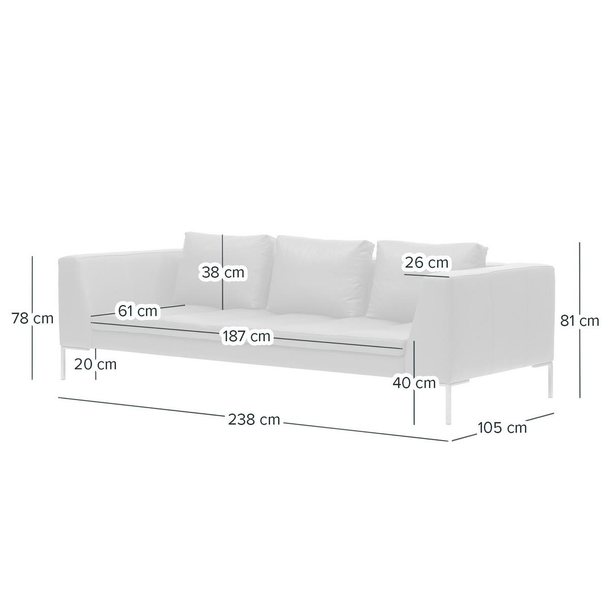 3-SITZER SOFA - Chromfarben/Beige, Textil/Metall (238/81/105cm) - home24