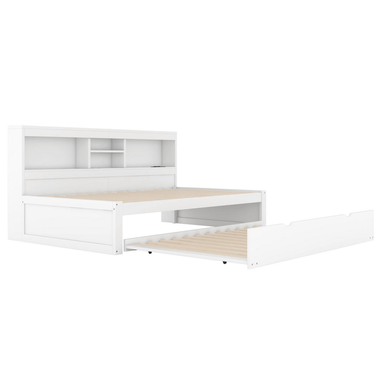 POLSTERBETT aus Spanplatte und MDF 90x200 cm in Weiß mit LED, USB & Ausziehbett - Weiß, Holzwerkstoff (90/200cm) - Modfu