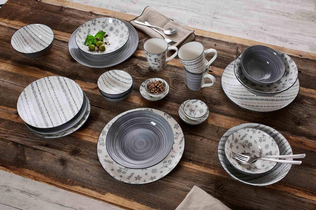 TAFELSERVICE Sendai Wirbel grau 12er Set - Grau, Keramik (1/1/1cm) - Ritzenhoff Breker