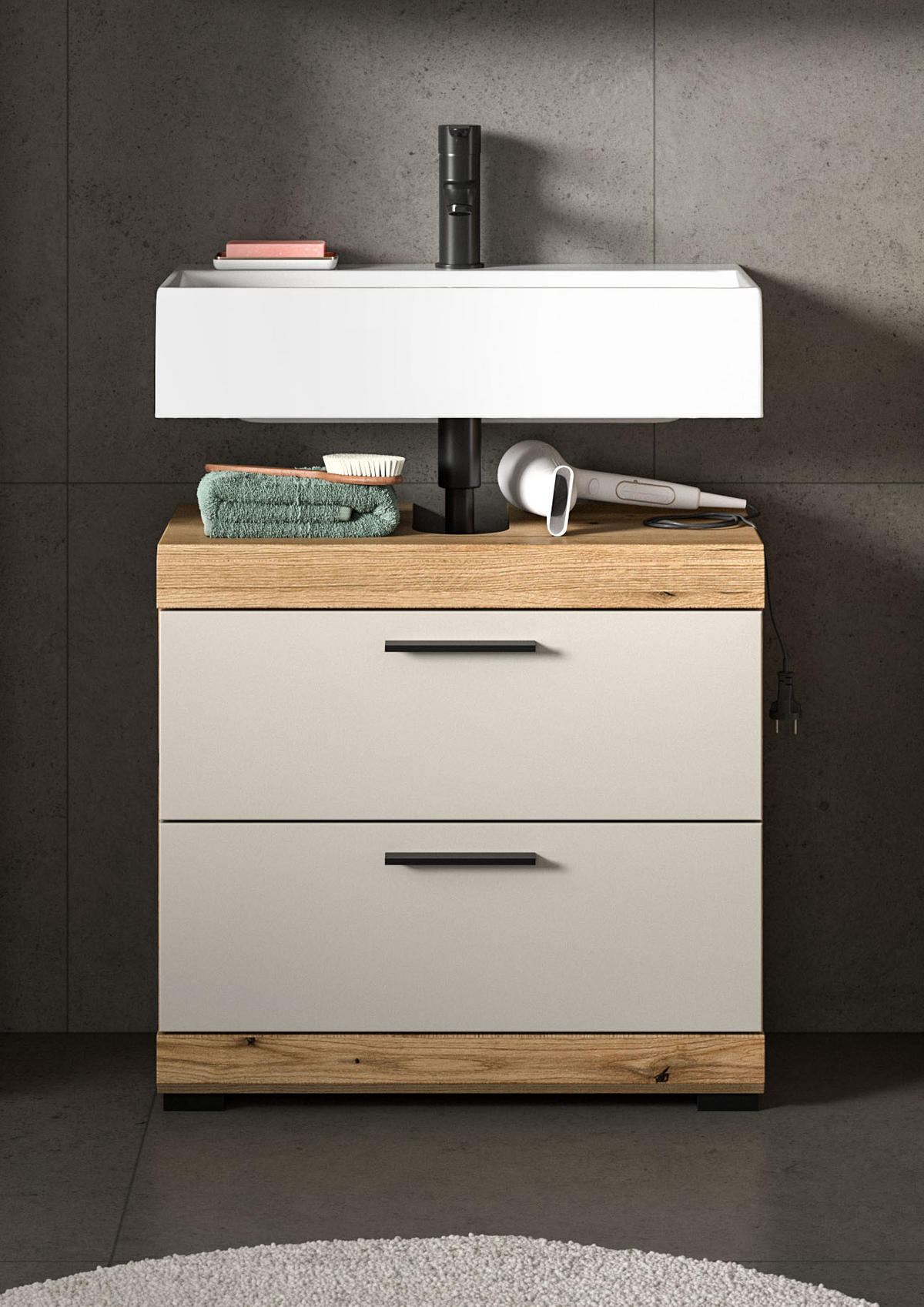 WASCHBECKENUNTERSCHRANK SCOUT (B/H/T: ca. 60/56/34 cm) in Evoak Oak Nachbildung/- - Eichefarben, Holz (60/56/34cm)