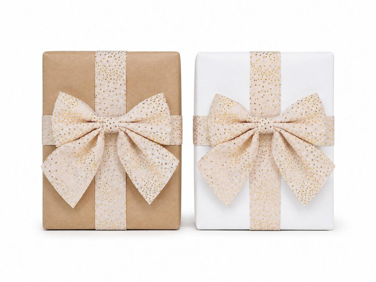WEIHNACHTSSCHLEIFE 2 Stück, creme, mit Goldmuster, 12 × 13 cm - Creme, Naturmaterialien (13cm) - LAALU