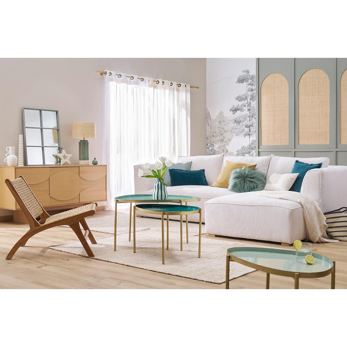 LOUNGESESSEL Massivholz Teak Geflochtenes Seil SUMBA - Braun, Holz (78/70/64.5cm) - Miliboo