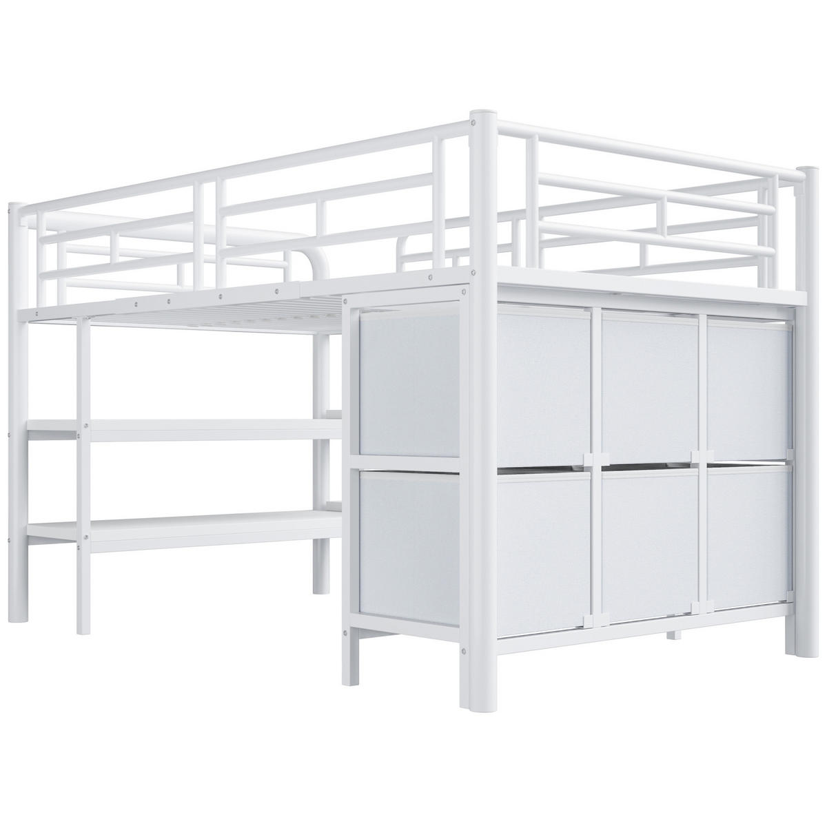 HOCHBETT aus Metall und MDF 90x200 cm Weiß mit Stauraum, breiten Stufen, Schubladen und Regalen - Weiß, Metall (90/200cm) - IVMEU