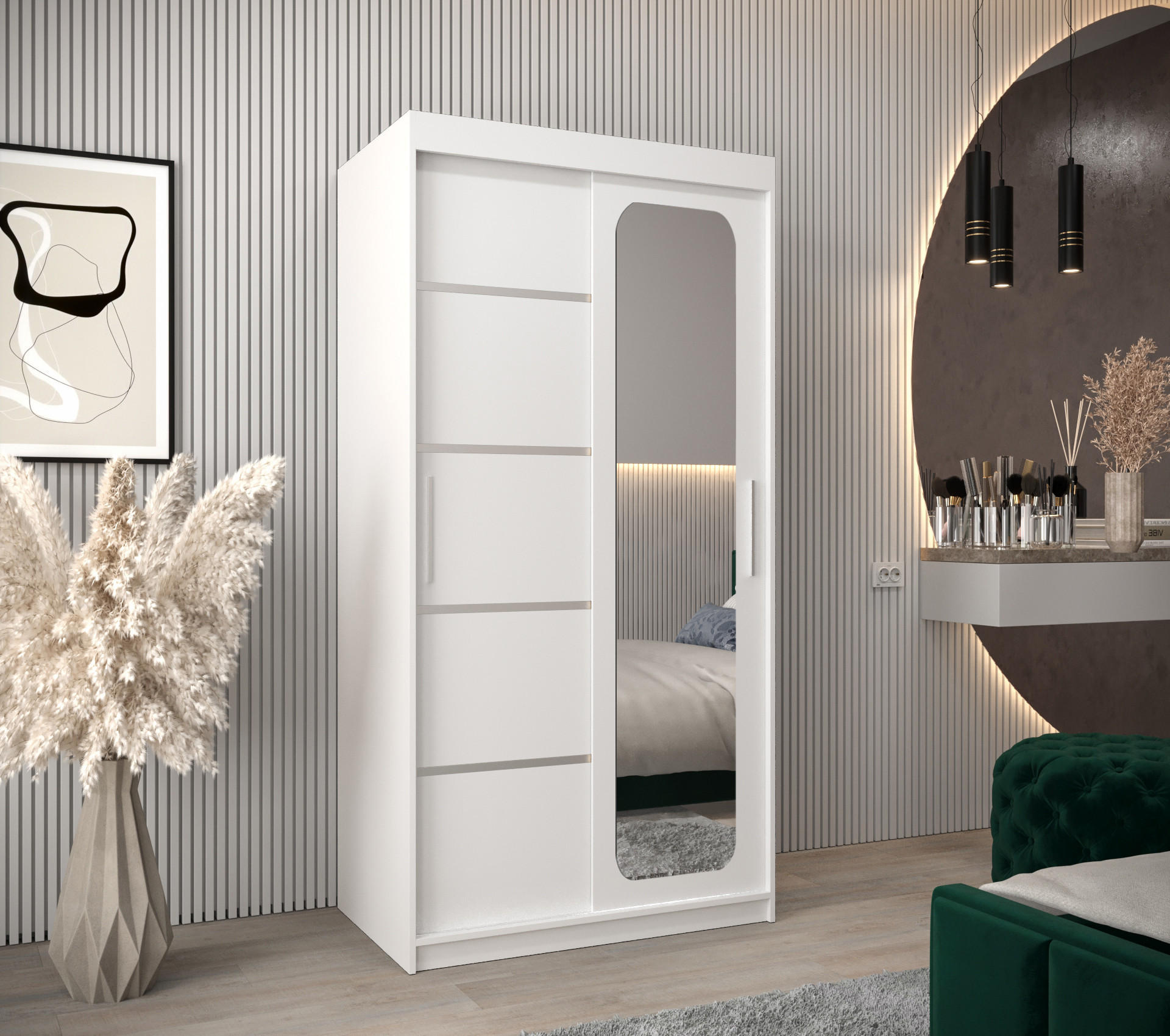 SCHWEBETÜRENSCHRANK 200/100/62 2-türig - Silberfarben/Weiß, Holz/Kunststoff (100/200/62cm) - MÖBEL KRYSPOL