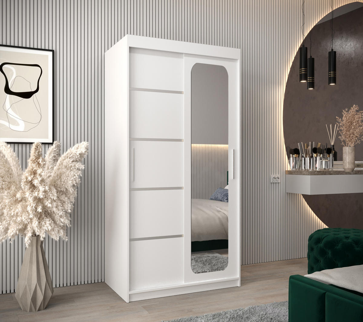 SCHWEBETÜRENSCHRANK 200/100/62 2-türig - Silberfarben/Weiß, Holz/Kunststoff (100/200/62cm) - MÖBEL KRYSPOL