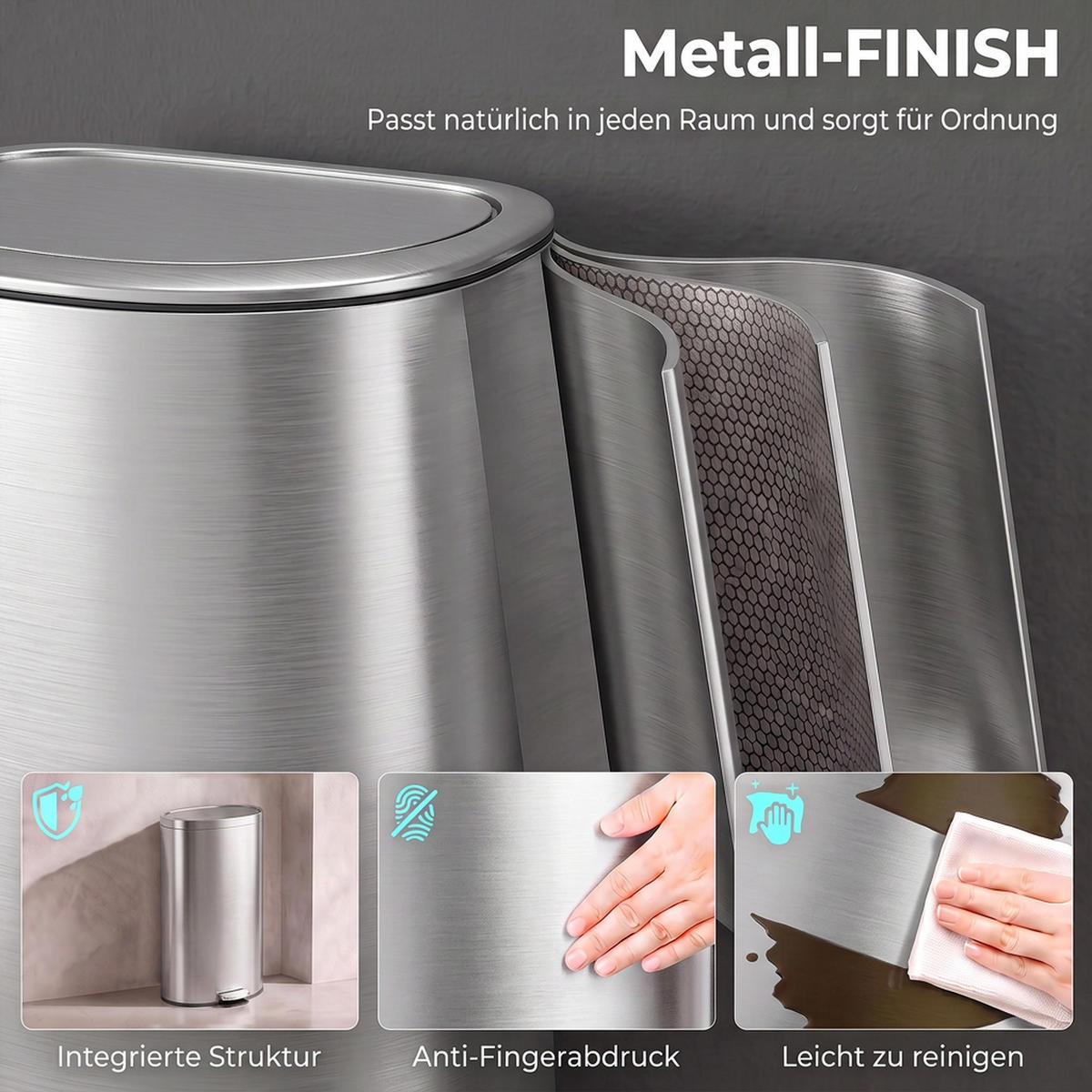 KÜCHENMÜLLEIMER ABS Edelstahl 410 Silber - Silberfarben, Metall (34.5/64.2/33.5cm) - HOMCOM
