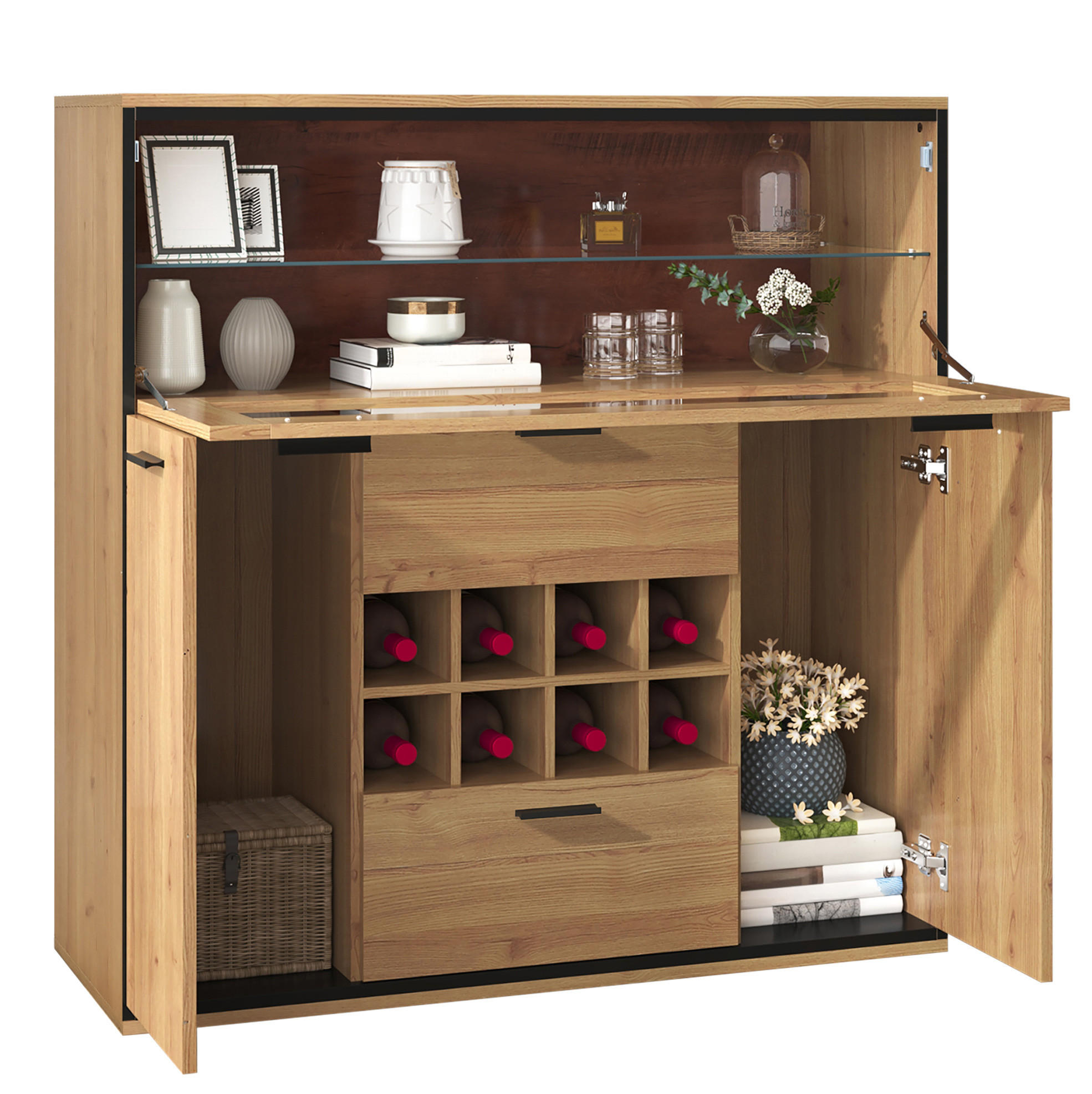 BUFFET 110/111/38 cm Natur aus Spanplatte mit LED-Beleuchtung - Naturfarben, Holzwerkstoff (38/111/110cm) - OKMYHOME