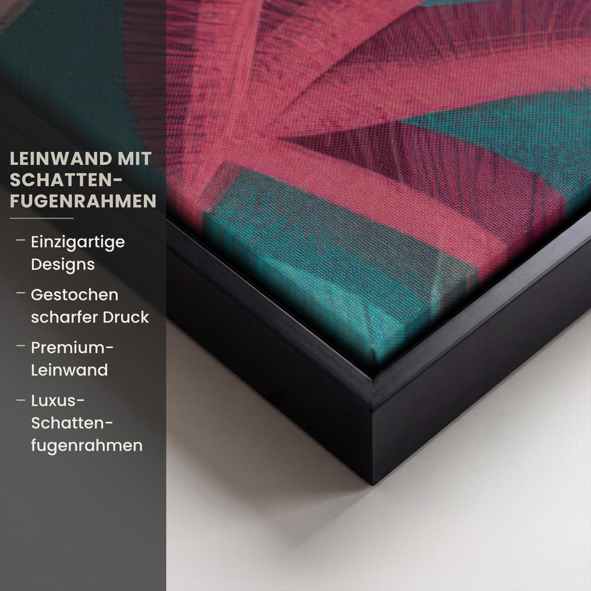 LEINWAND Bilder mit Rahmen - Kakadu - Tropische Blätter - Zweig - 60x90 - Petrol, Textil (60/90cm) - MuchoWow