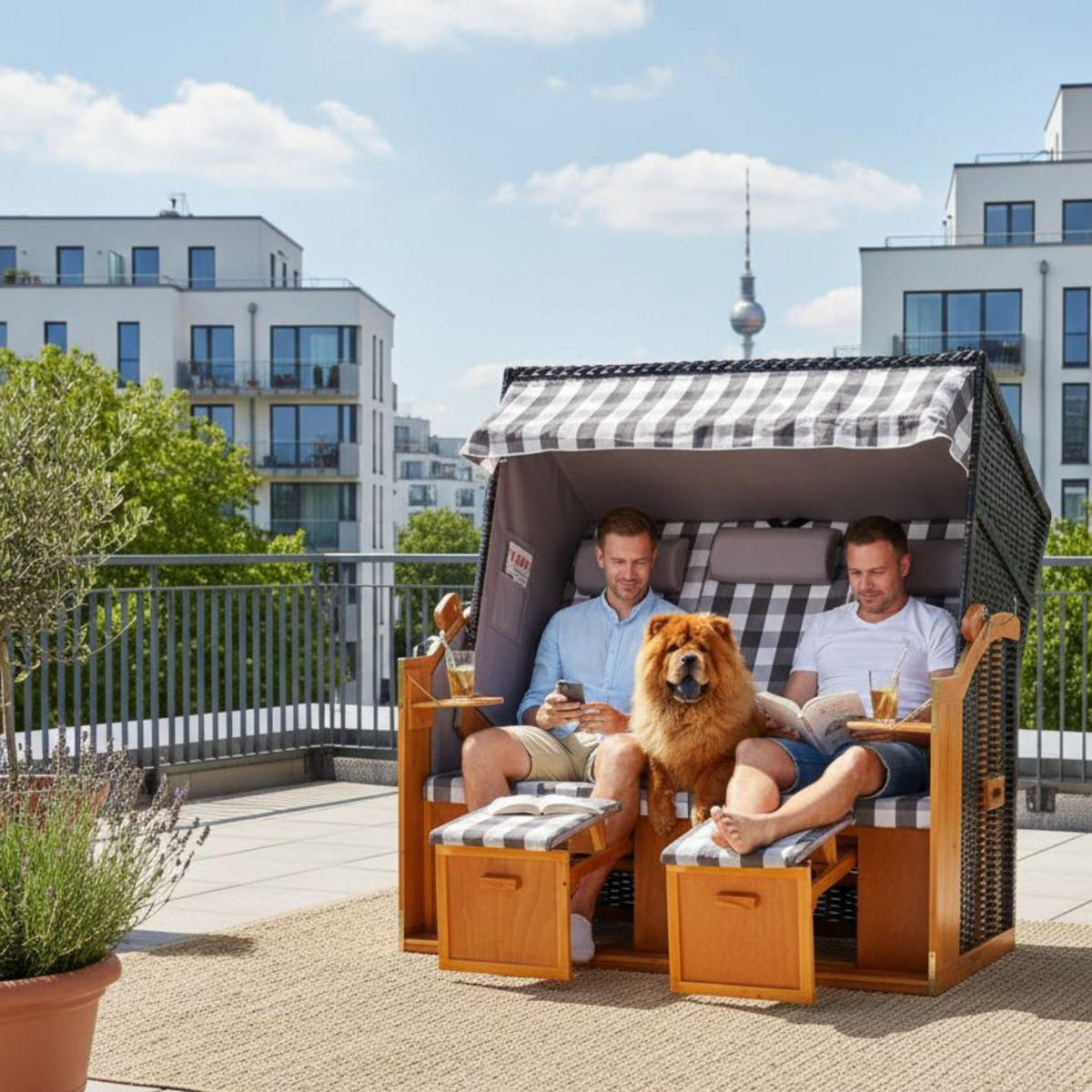 STRANDKORB XXL Ostsee 3Sitzer PE Schwarz - Schwarz/Braun, Metall (160/160/80cm) - Mr. Deko