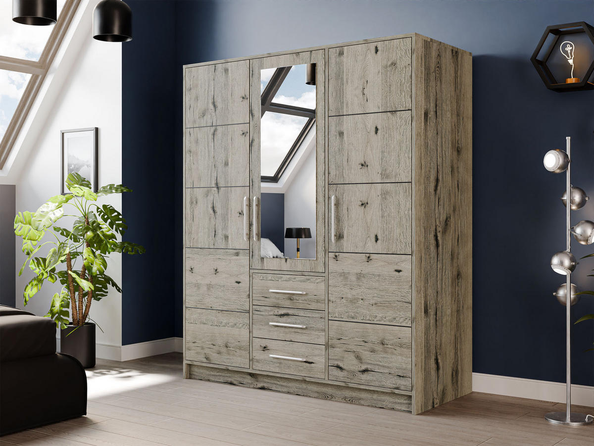 DREHTÜRENSCHRANK Bali D3 - Silberfarben/Naturfarben, Holzwerkstoff/Kunststoff (58/200/147cm) - MIRJAN24