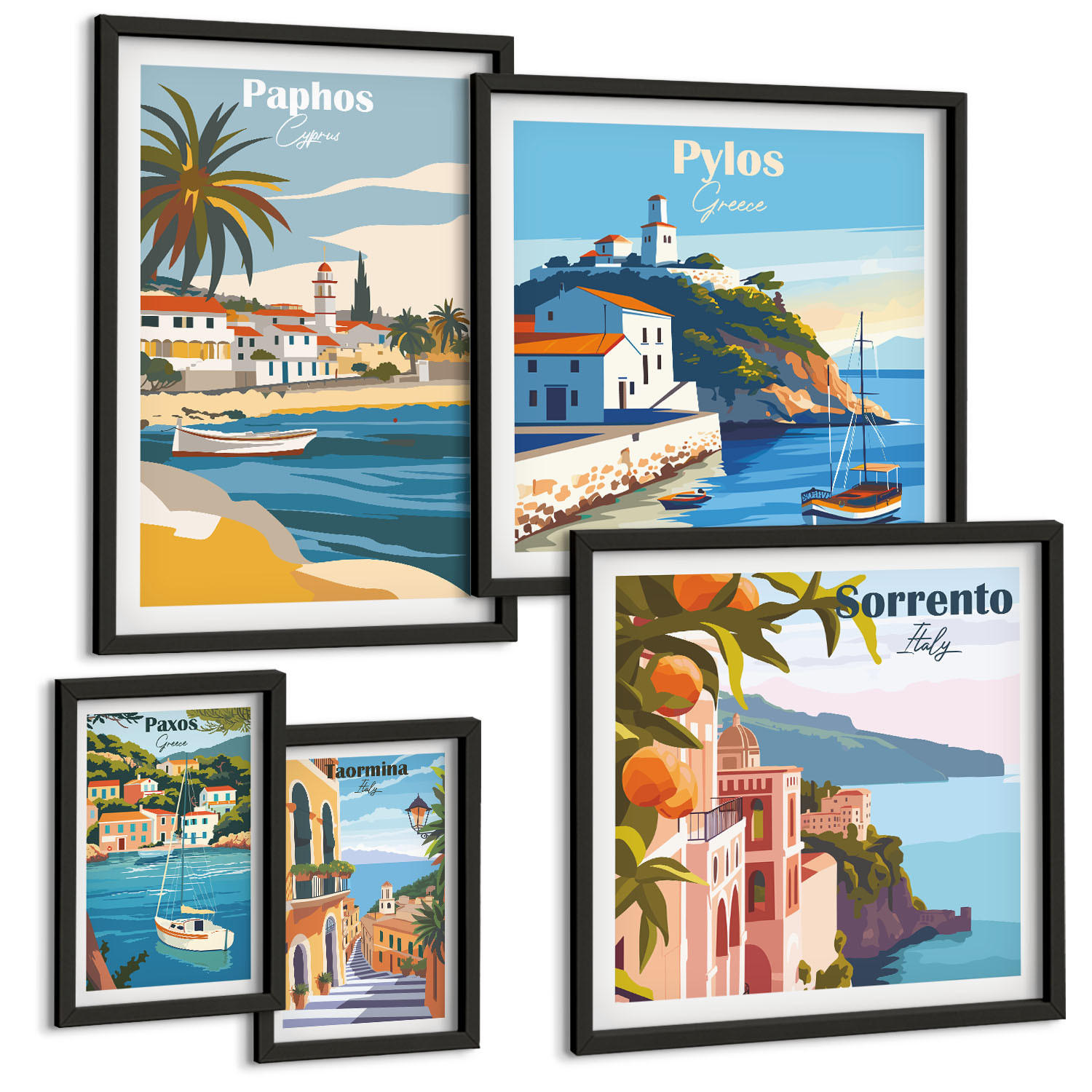 BILDER SET 5er Set - 50x50 cm & 20x30 cm & 40x60 cm Schwarzer Rahmen - Japanische Naturlandschaften - Schwarz, Kunststoff (40/60cm) - TULUP