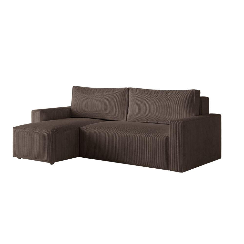 ECKSOFA LIVIO S mit Schlaffunktion, universell montierbar - POSO 06 - Braun, Holz (230/90/142cm) - Dekori_Interiors