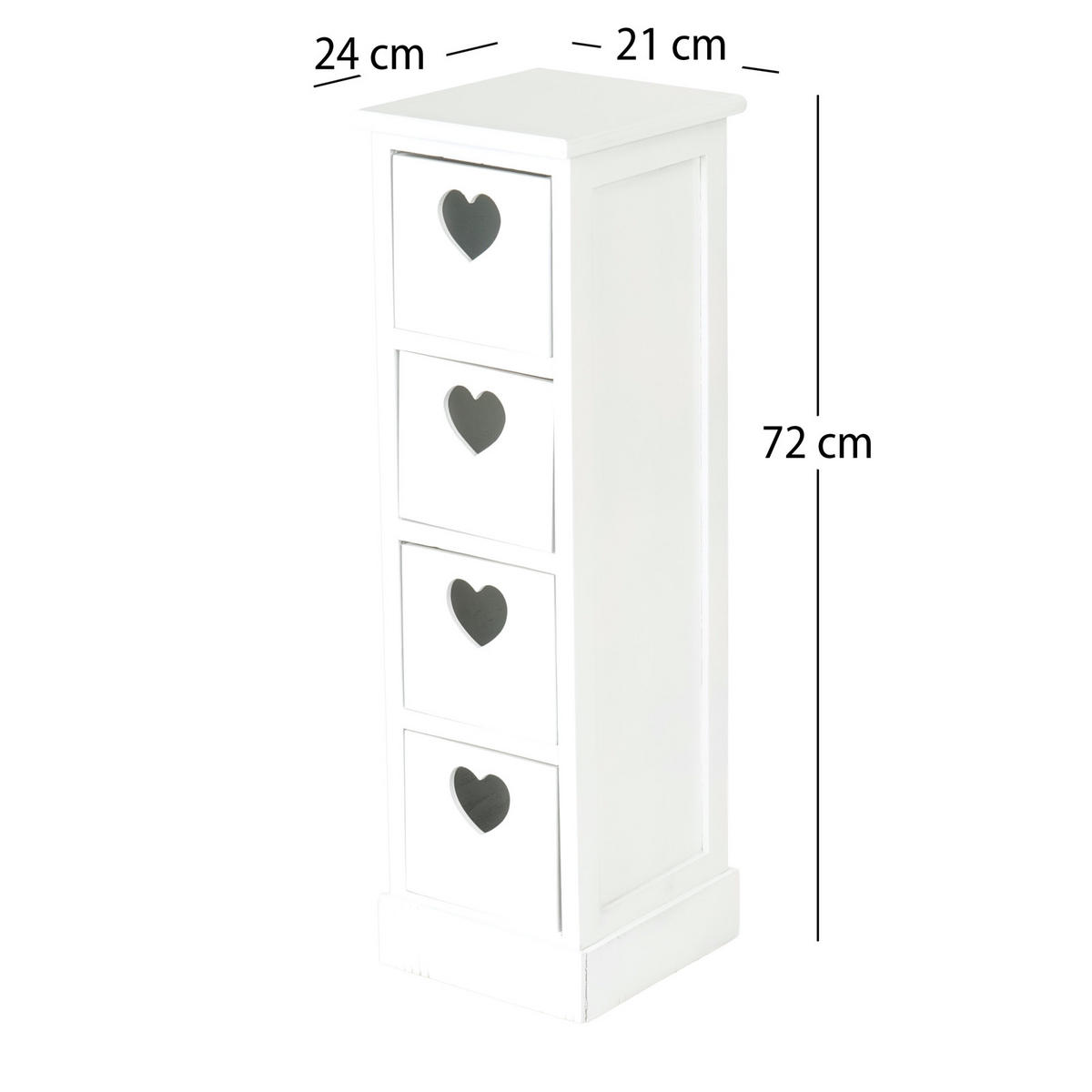 SCHRANK Heart mit 4 Schubladen Holz naturfarben, weiß - Weiß, Holz (24/72/21cm) - CREEDWOOD