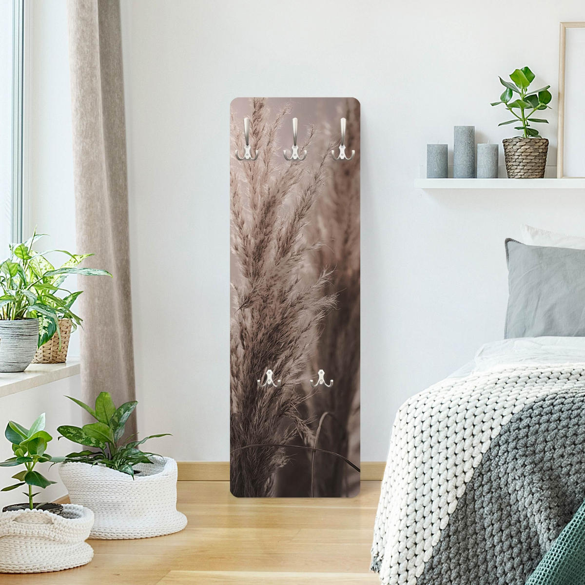 WANDGARDEROBE - Pampasgras im Spätherbst 34/105 cm - Braun, Holzwerkstoff (34/105/1.6cm) - Bilderwelten