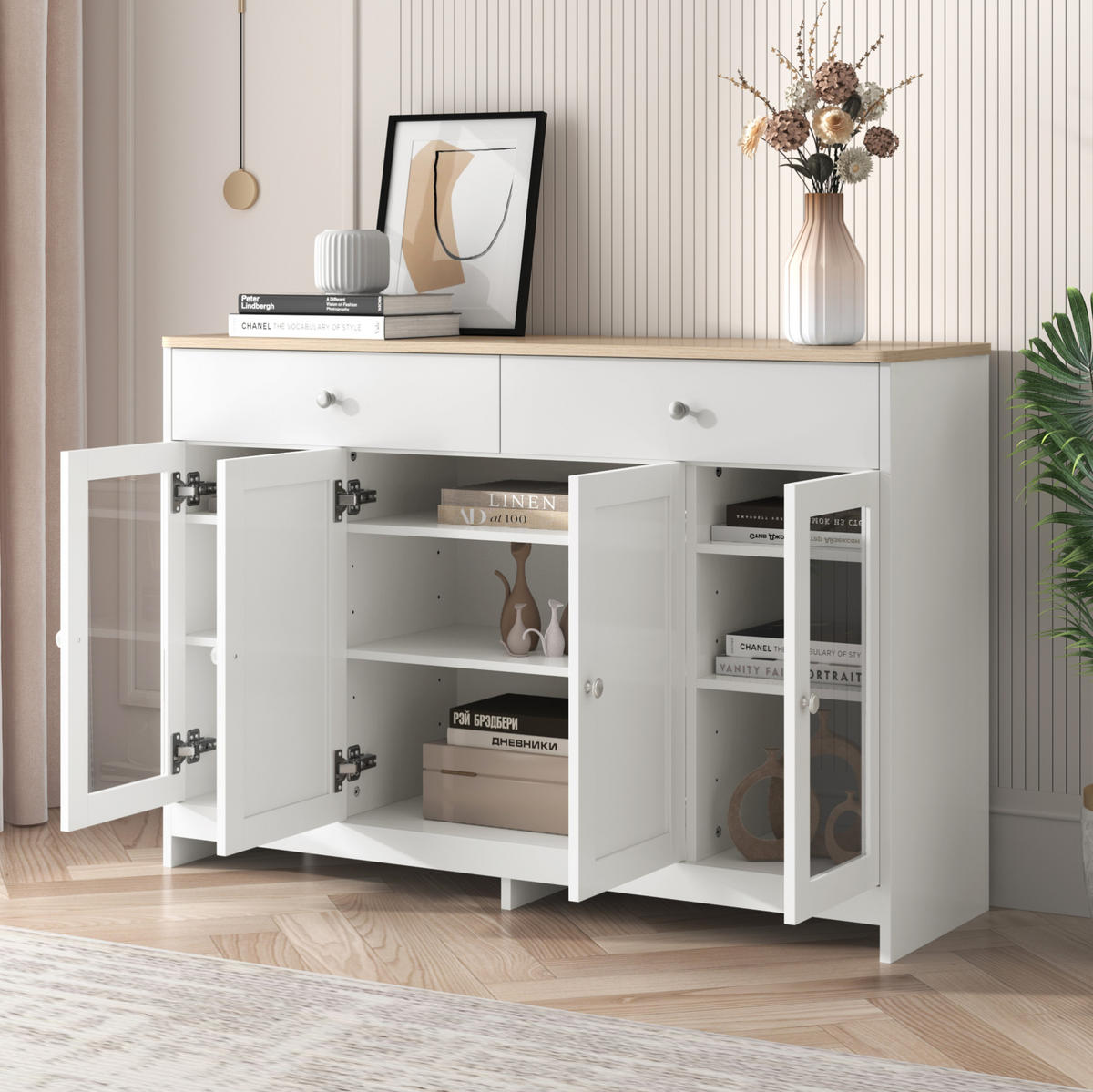 KOMMODE aus MDF 120x37x80cm in Weiß mit 2 Schubladen - Weiß, Holzwerkstoff (120/80/37cm) - Modfu