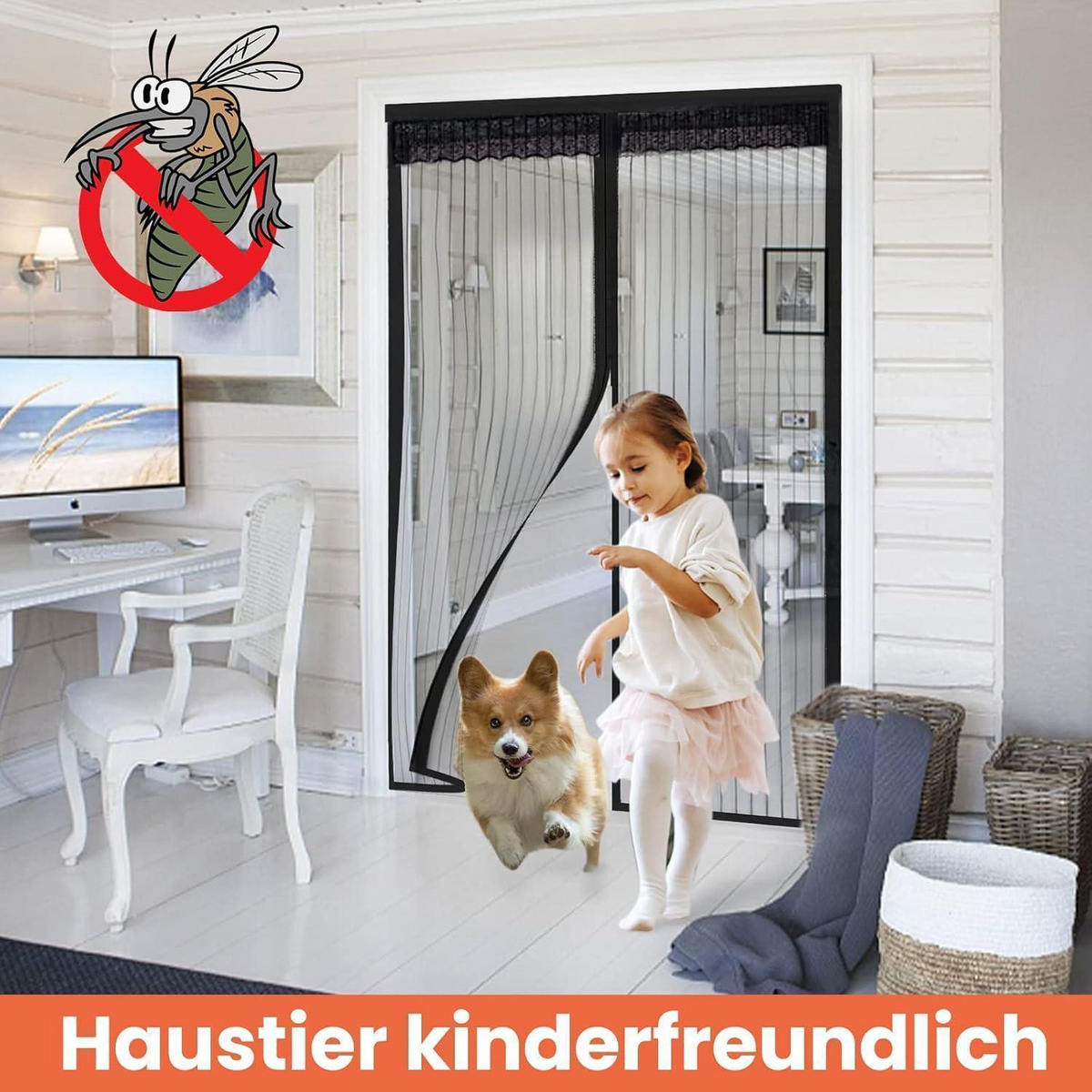 FLIEGENGITTER Tür Magnetisch 140 x 240 cm Schwarz Ohne Bohren - Schwarz, Textil (132/234/5cm)