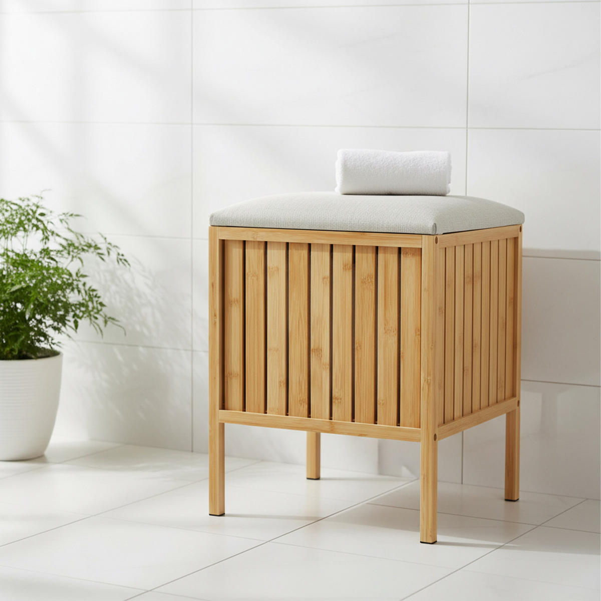 KOŠ prádla - krémová/světle hnědá, dřevo/textil (39/52/39cm) - Relaxdays