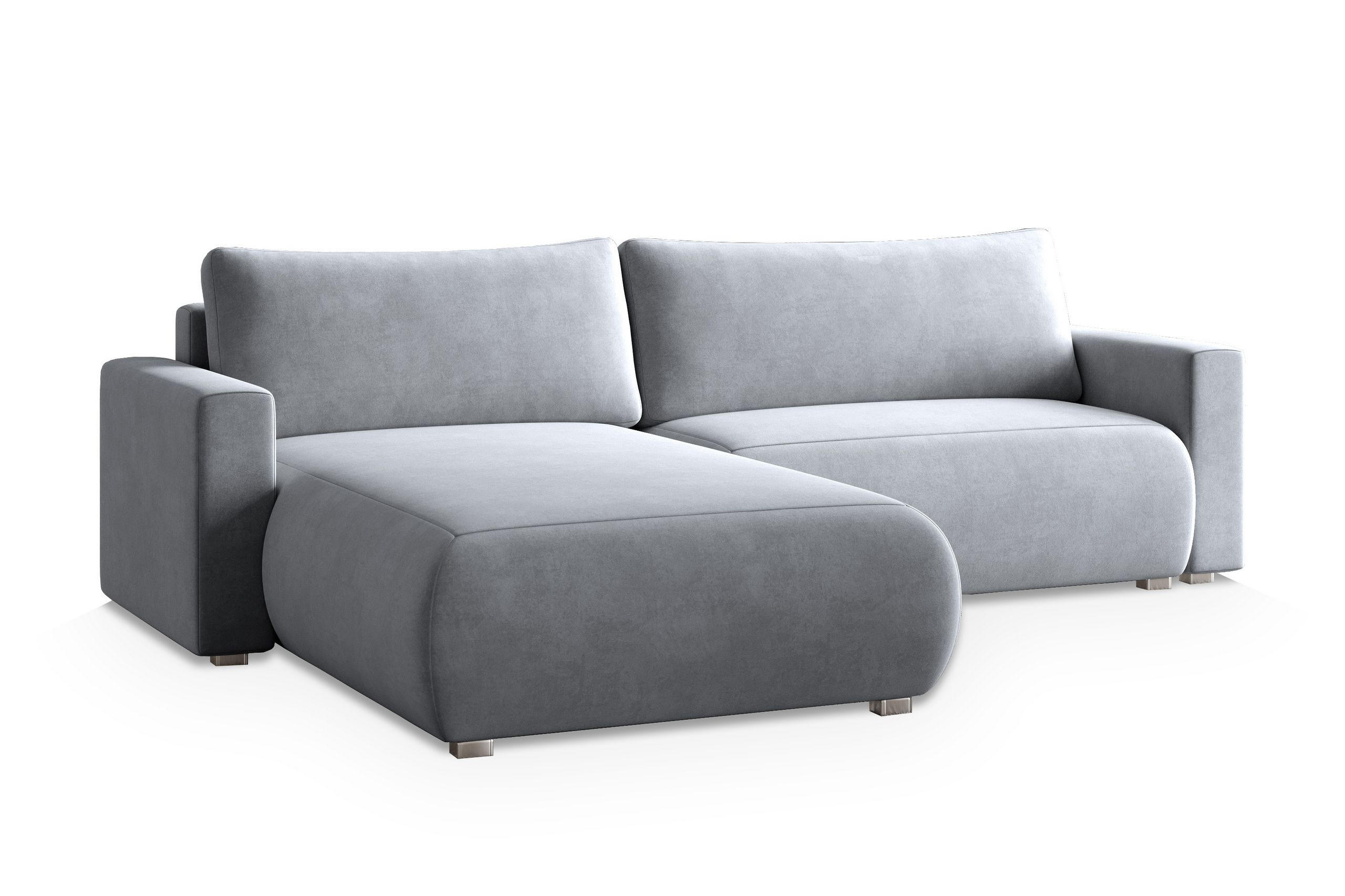 ECKSOFA TURIN M Hellgrau Velours-Stoff mit Schlaffunktion - Hellgrau, Holz (265/183cm) - MASSENO