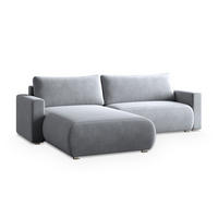 ECKSOFA TURIN M Hellgrau Velours-Stoff mit Schlaffunktion - Hellgrau, Holz (265/183cm) - MASSENO
