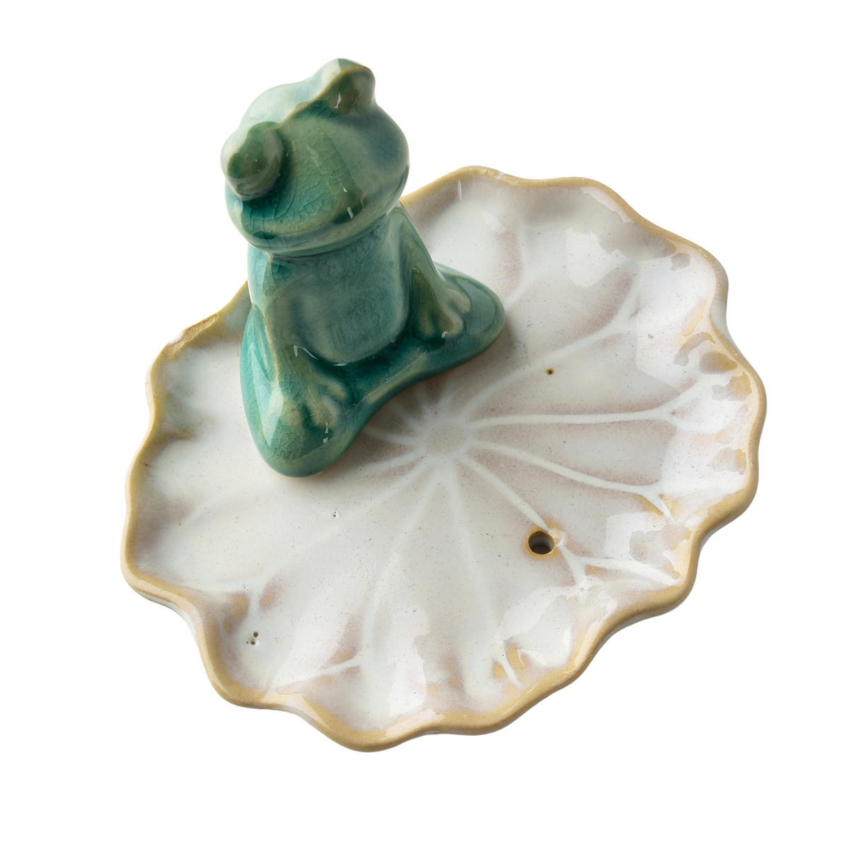 RÄUCHERSTÄBCHENHALTER Frosch 1-tlg Grün/Weiß 10x9x7 cm Keramik - Weiß/Grün, Keramik (8/9.5/10.5cm) - Mondex