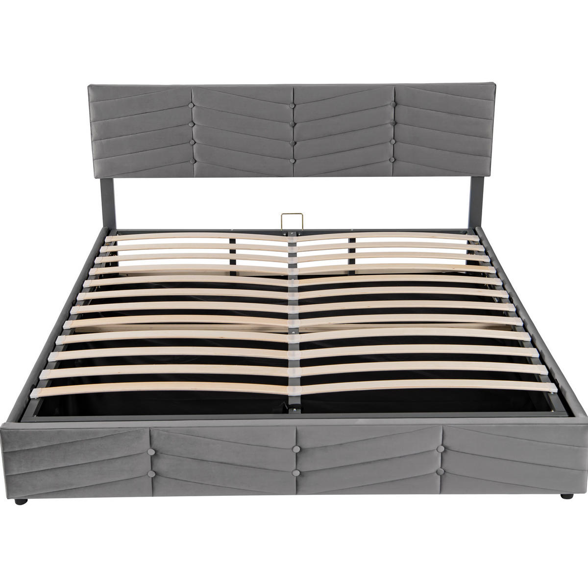 POLSTERBETT 160/200 cm grau mit Stauraum und höhenverstellbarem Kopfteil - Grau, Textil (160/200cm) - OKWISH