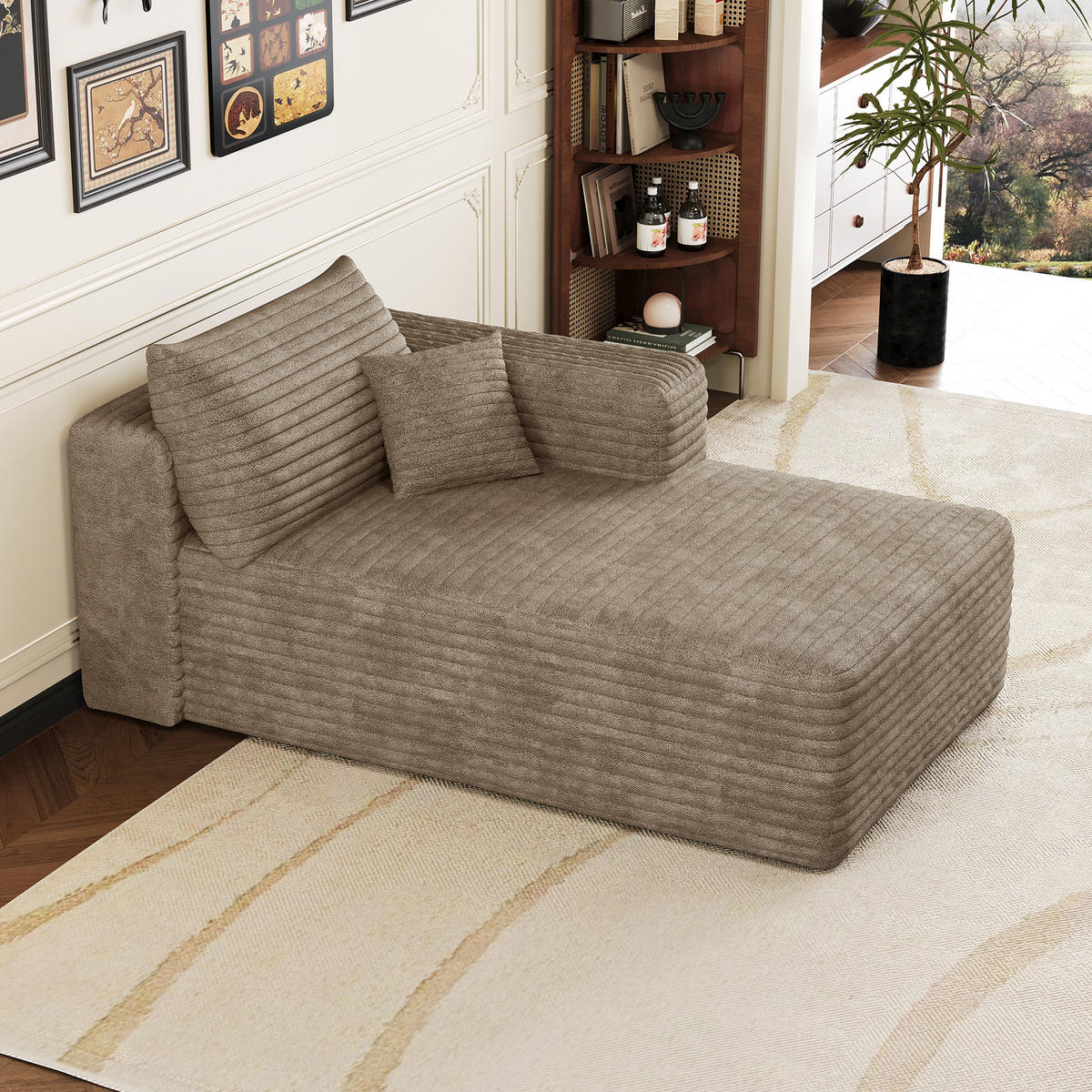 RÉCAMIERE DE-34736 linke Chaiselongue mit Corduroy Kamel - Sandfarben, Textil (90/58/151cm) - ComfortXL