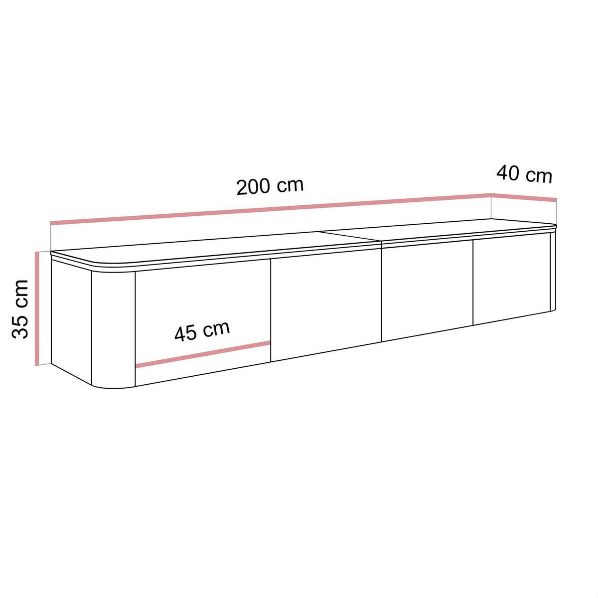 TV-RACK AVELINE 200 cm hängend mit LED-Beleuchtung - Kaschmir, Holzwerkstoff (200/35/40cm) - Lookway
