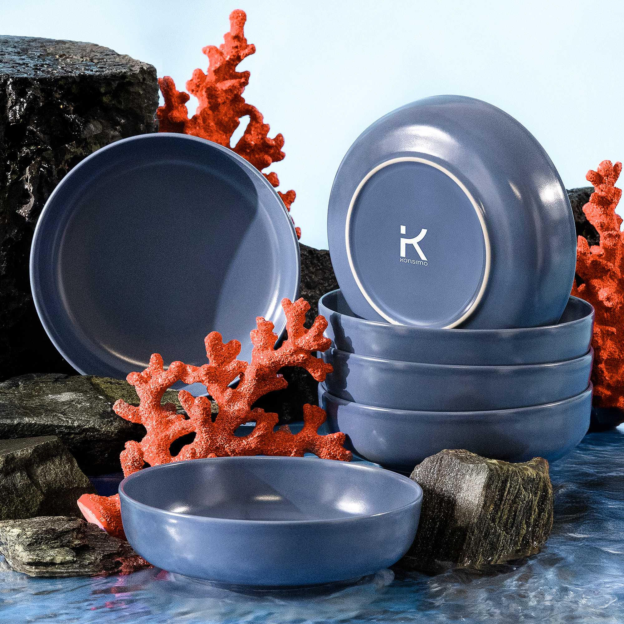 TELLER-SET VICTO 6-tlg Suppenteller, matt blau - Blau, Keramik (18cm) - KONSIMO®