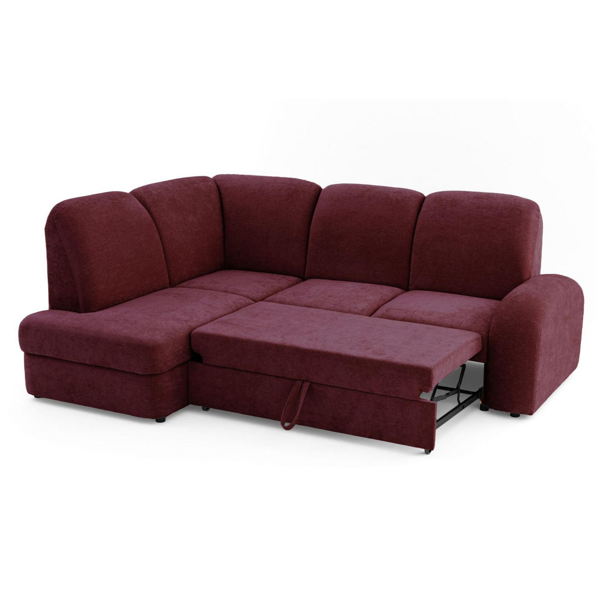 ECKSOFA VIBE L Links mit Schlaffunktion 129x205 Chenille Bordeaux - Bordeaux/Schwarz, Holz/Kunststoff (186/250cm) - Muffo