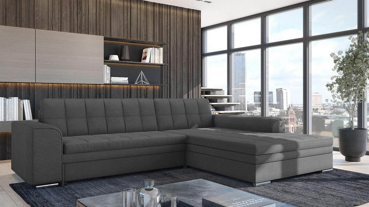 ECKSOFA Lusaka Mit Schlaffunktion - Anthrazit, Holzwerkstoff/Textil (198/292cm) - Fun Möbel