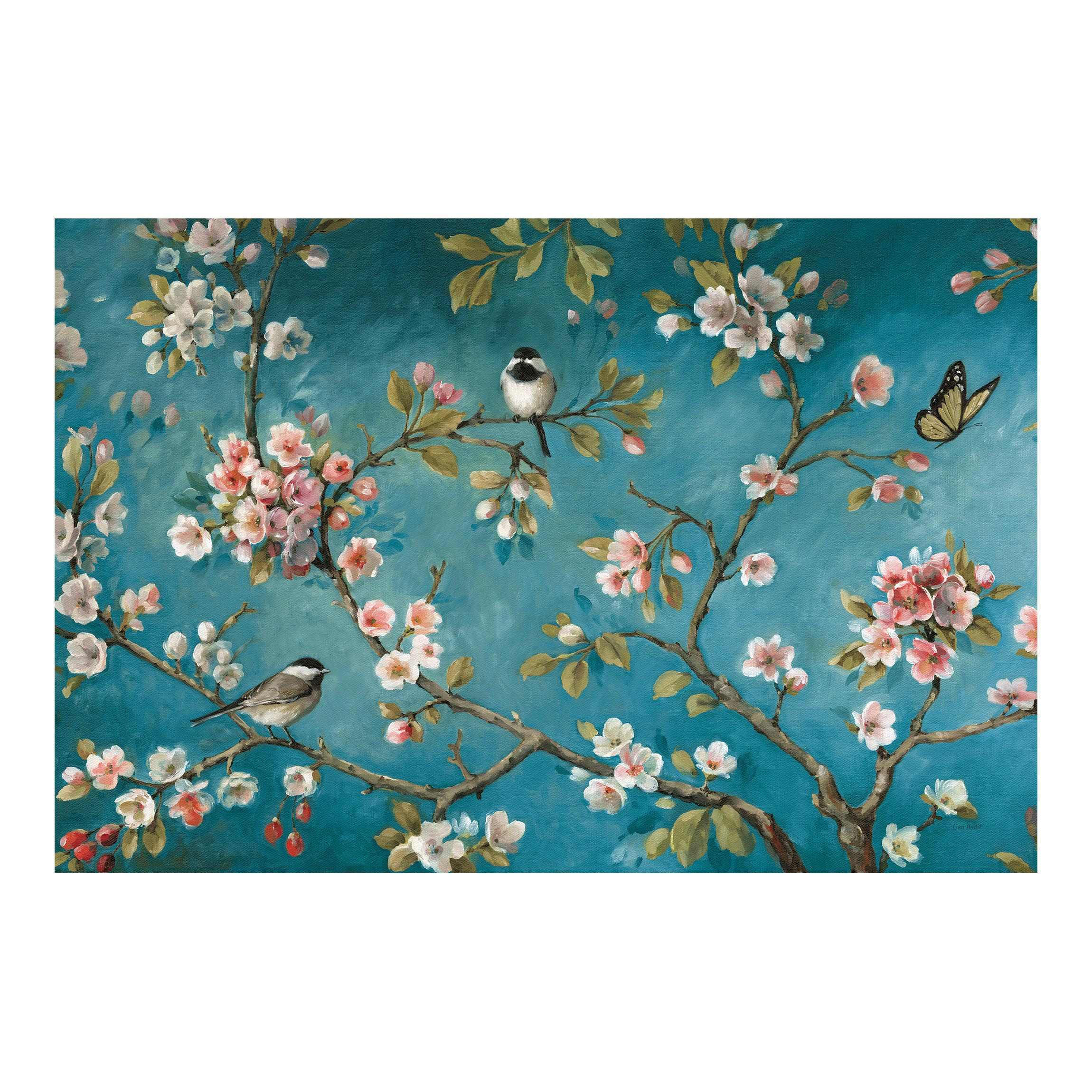 FOTOTAPETE Kirschblütenzweige auf Blau 384/255 cm - Rosa, Papier (384/255cm) - Bilderwelten