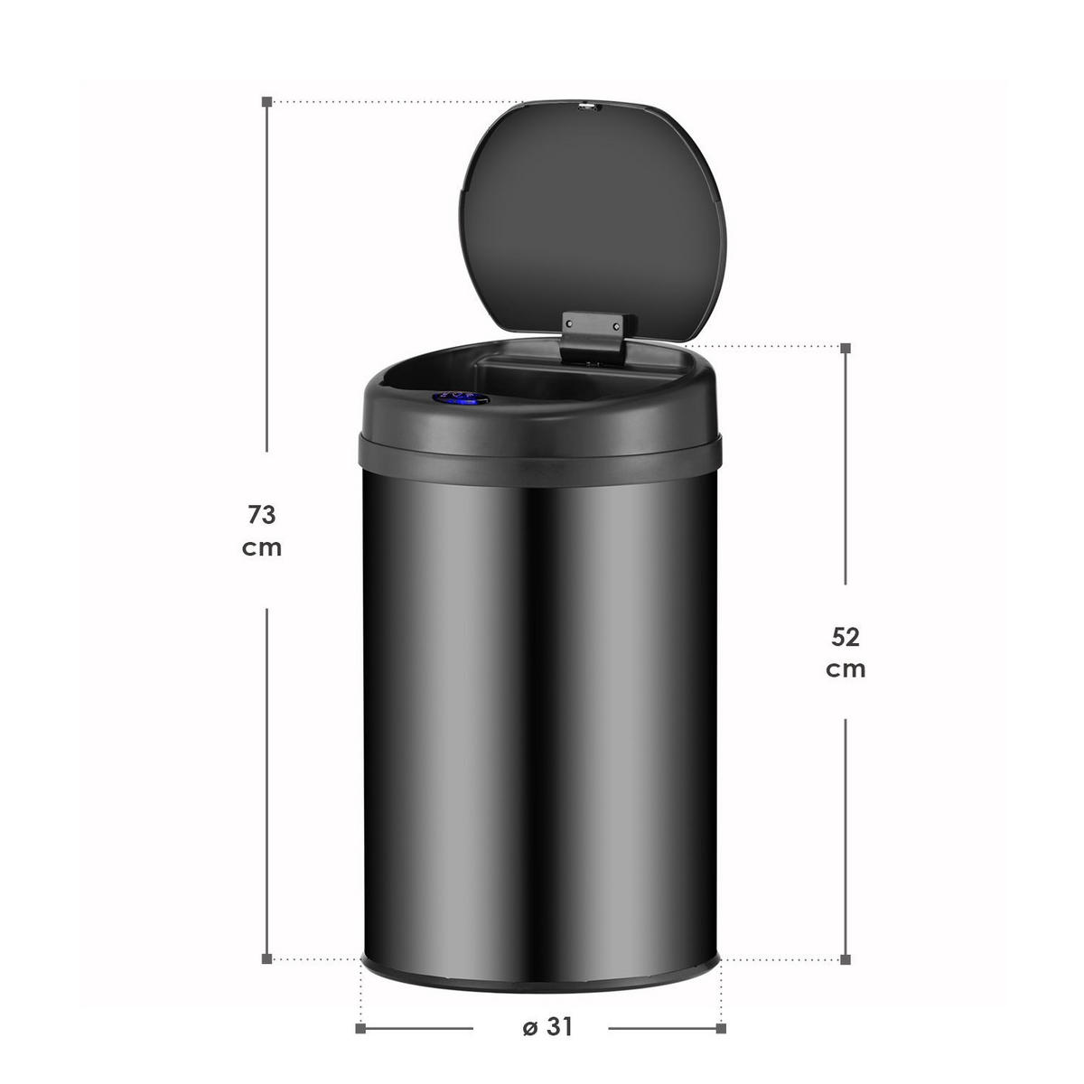 MÜLLEIMER rund 30L schwarz mit Sensor - Schwarz, Metall (31/52/31cm) - Juskys