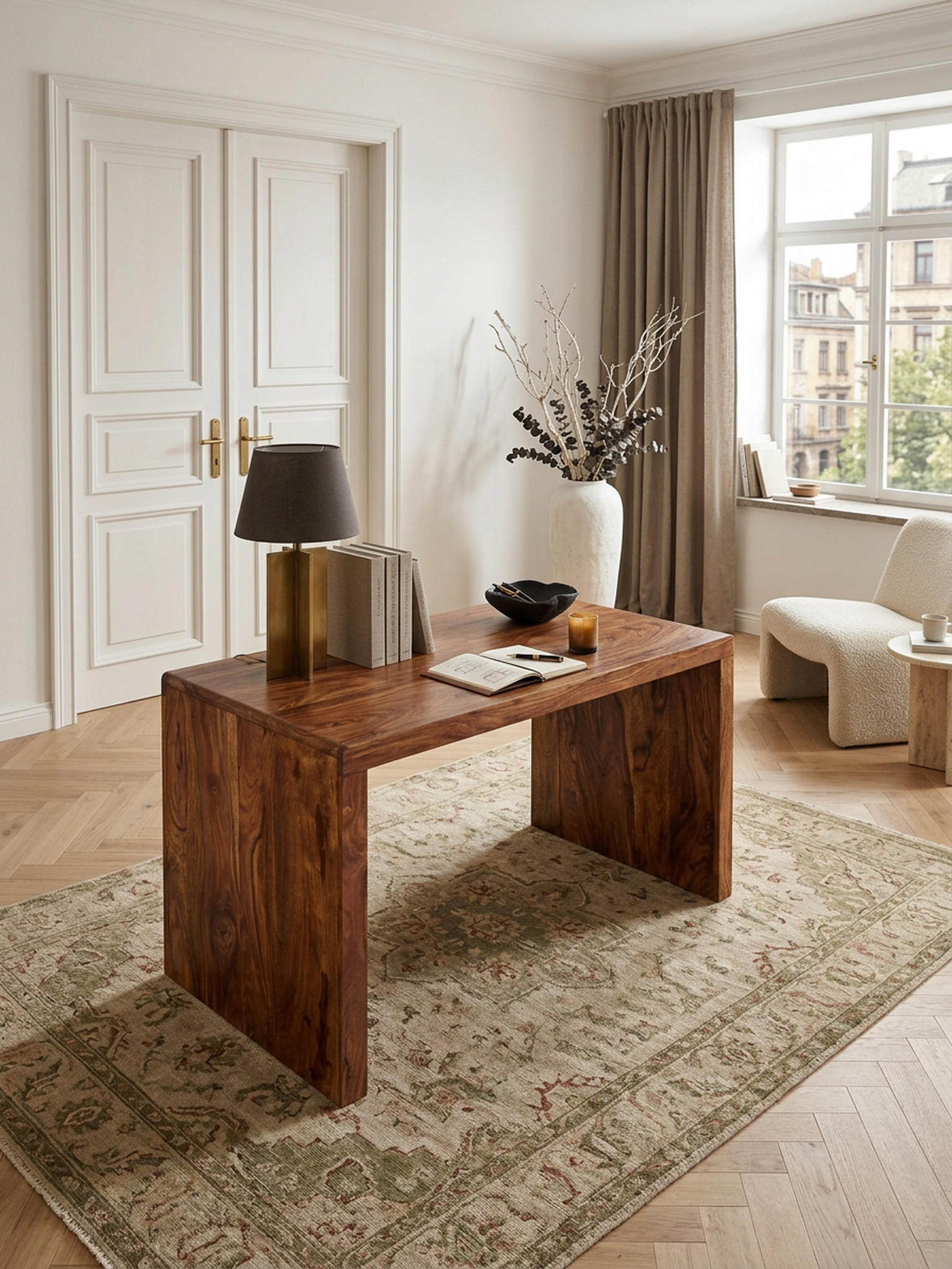 SCHREIBTISCH Massivholz Ablage Landhausstil BOHA, Dunkelbraun 120x60x76 cm - Braun, Holz (120/60/76cm) - KADIMA DESIGN