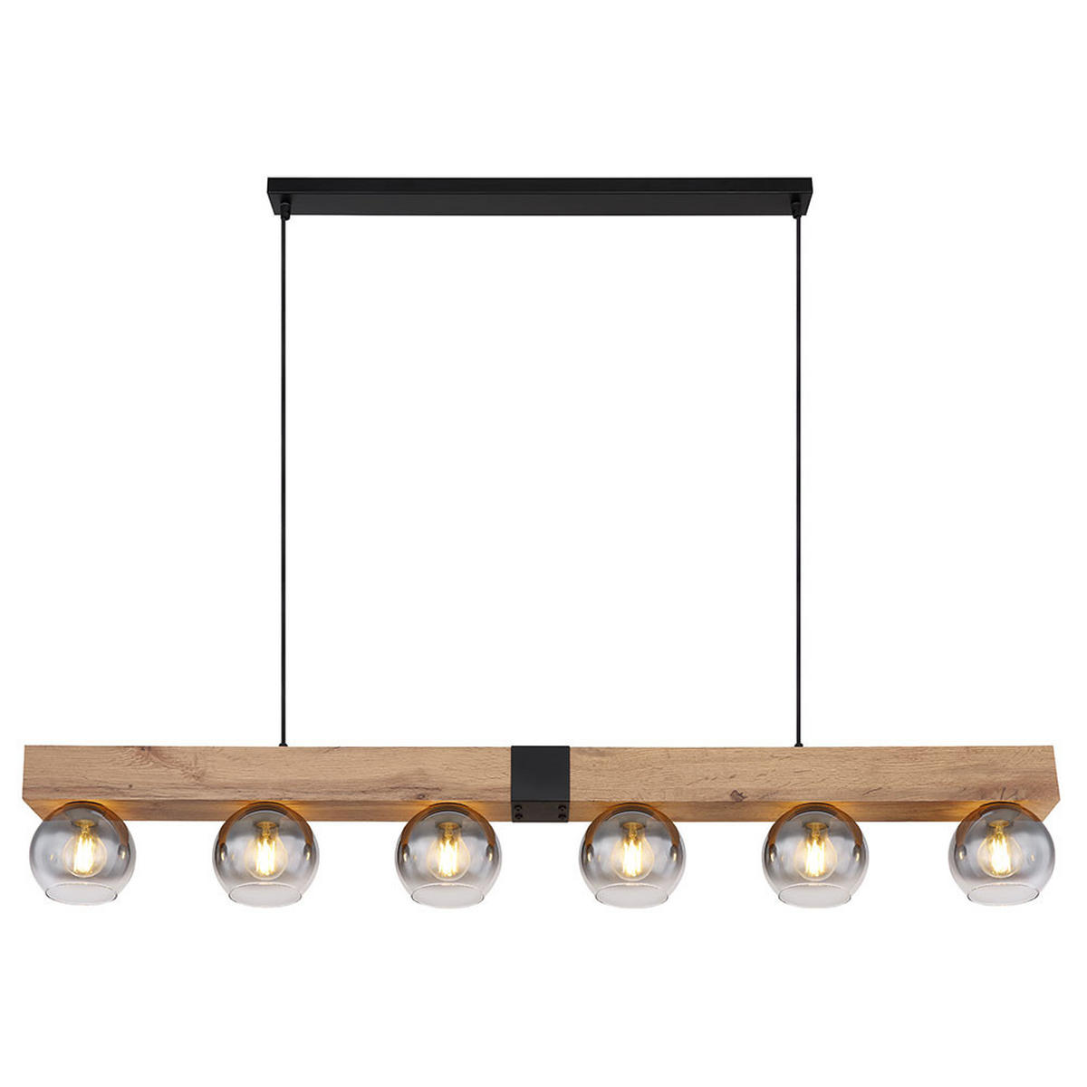 HÄNGELEUCHTE Holzoptik Braun Metall Schwarz - Braun, Glas (140/15/120cm) - Globo Lighting