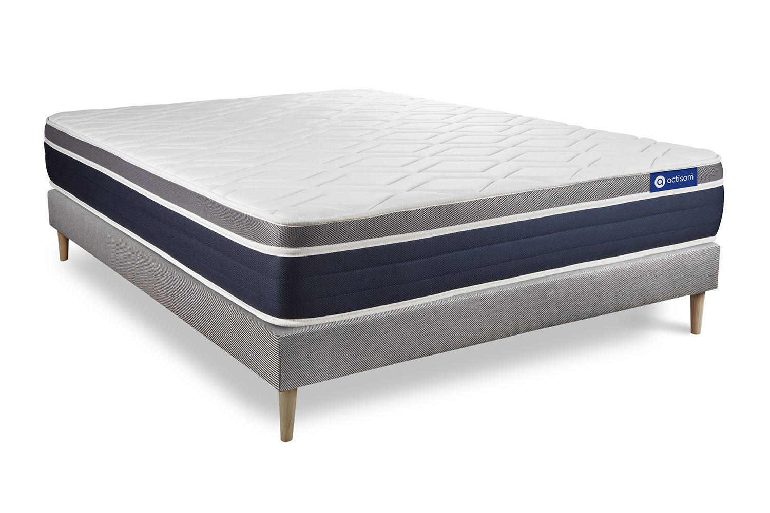 BETT Actimemo confort Memory-Schaum 140 x 200 cm h2 - Kit Bettgestell Grau - Beige/Grau, Holz (140/200cm) - ACTISOM