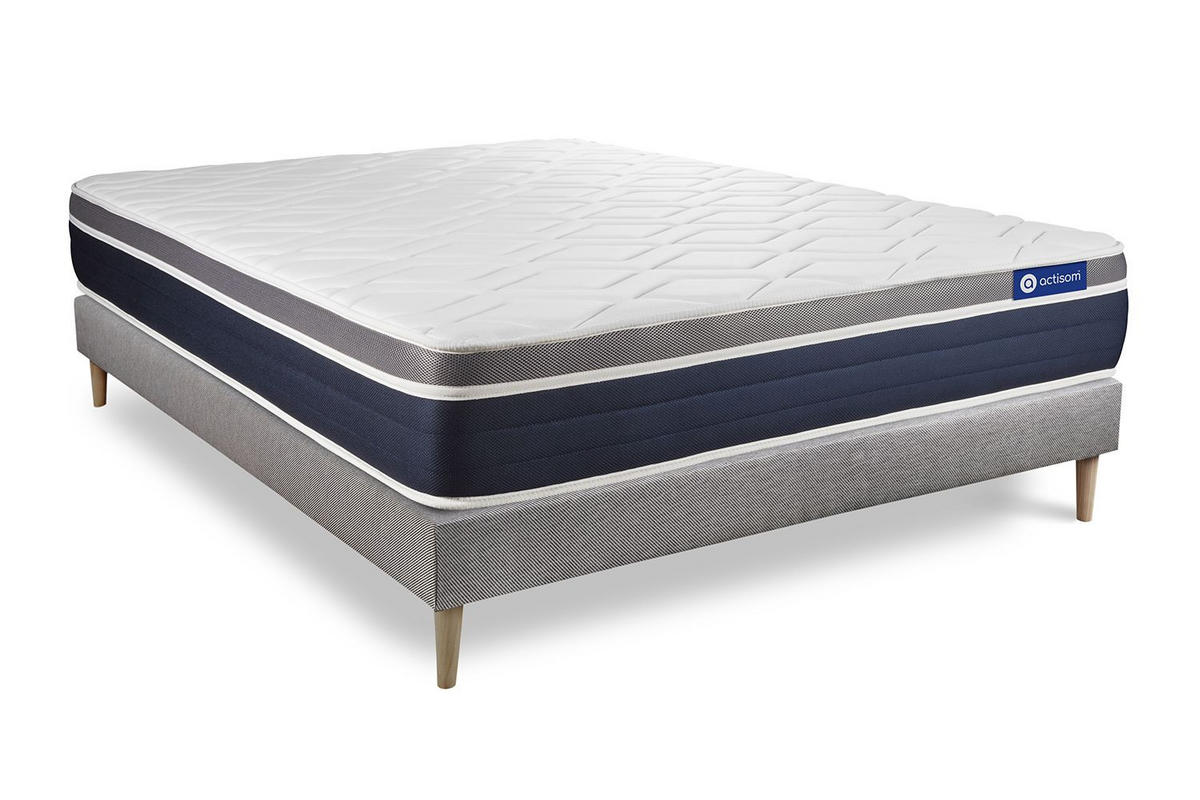 BETT Actimemo confort Memory-Schaum 150 x 195 cm h2 - Kit Bettgestell Grau - Beige/Grau, Holz (150/195cm) - ACTISOM