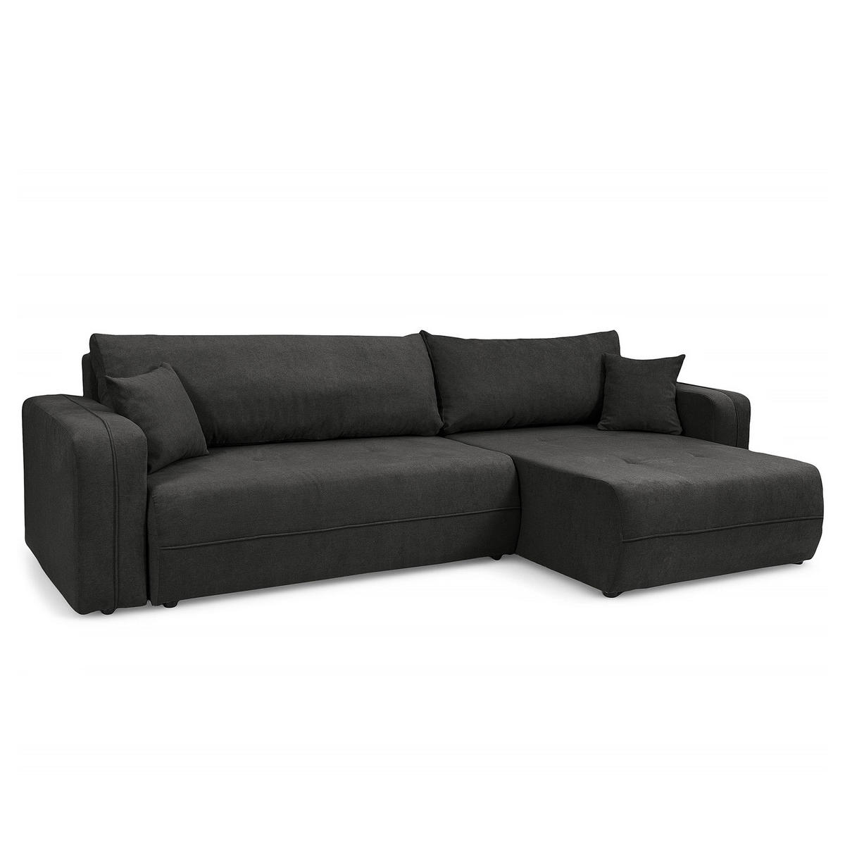 ECKSOFA mit Schlaffunktion - 272 cm - Anthrazit/Schwarz, Kunststoff/Textil (272/145cm) - home24