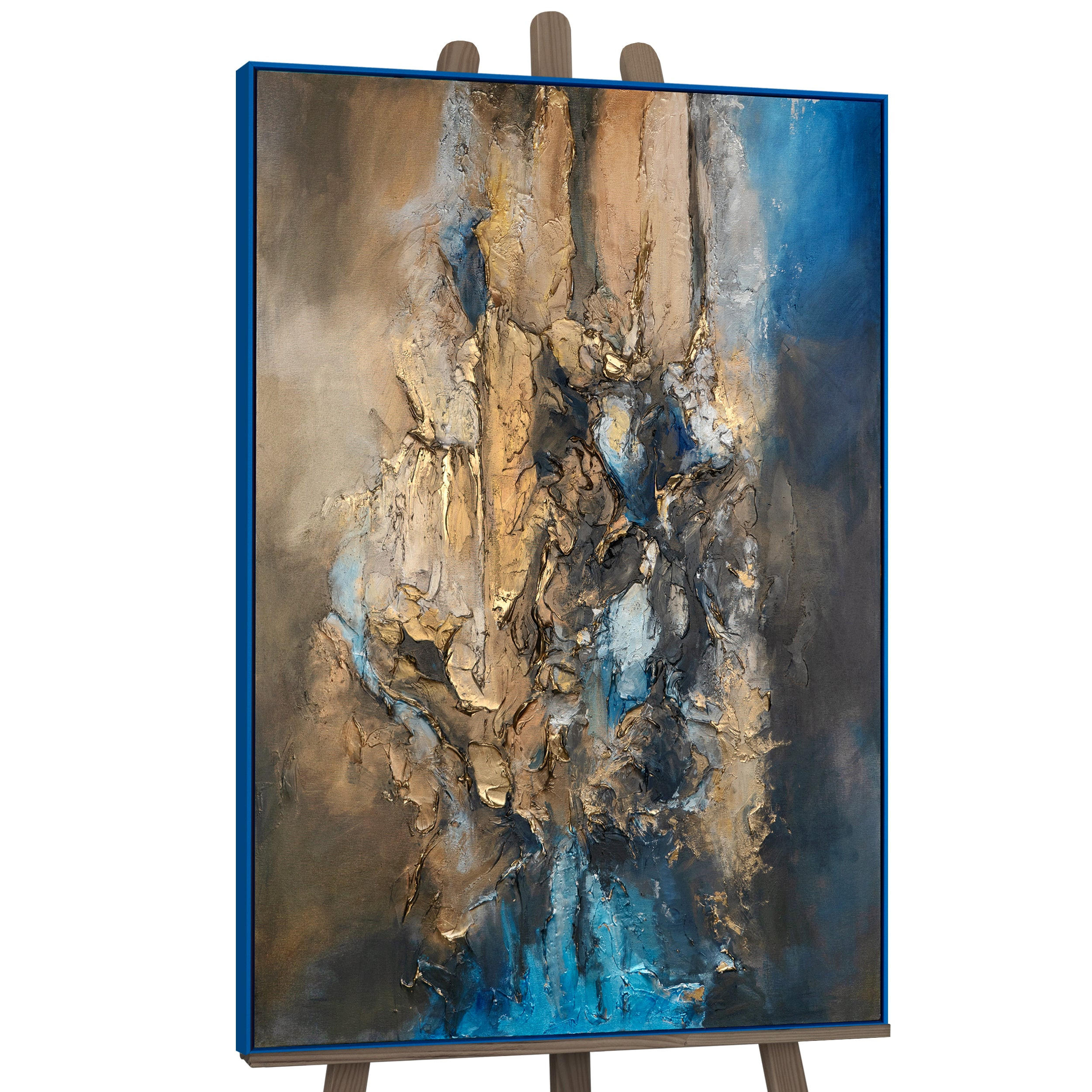 GEMÄLDE Elegante Abstraktion Schattenfugenrahmen Blau 140x100 cm - Blau, Holz (140/100cm) - YS-art gallery