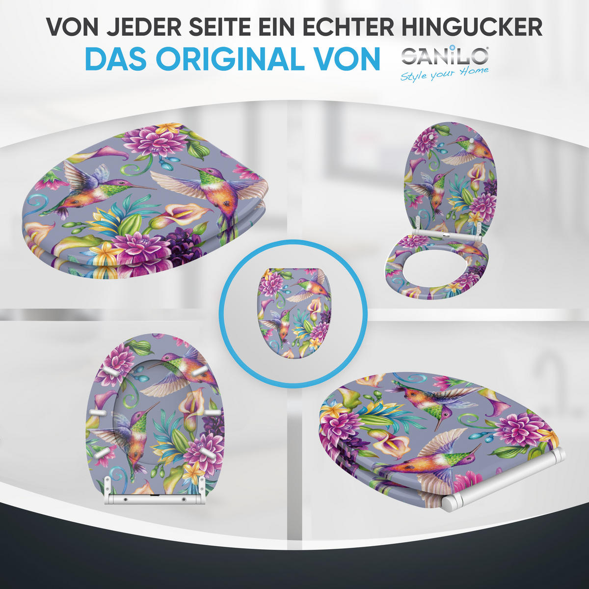 WC-SITZ mit Absenkautomatik & Top Fix Kolibri - Violett, Holzwerkstoff (37.7/5.5/48cm) - Sanilo
