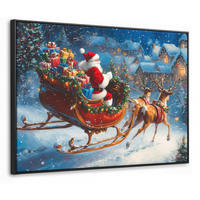LEINWAND Bilder mit Rahmen - Weihnachtsmann - Rentier - Weihnachten - Schnee - 70x50 - Cognac, Textil (70/50cm) - MuchoWow