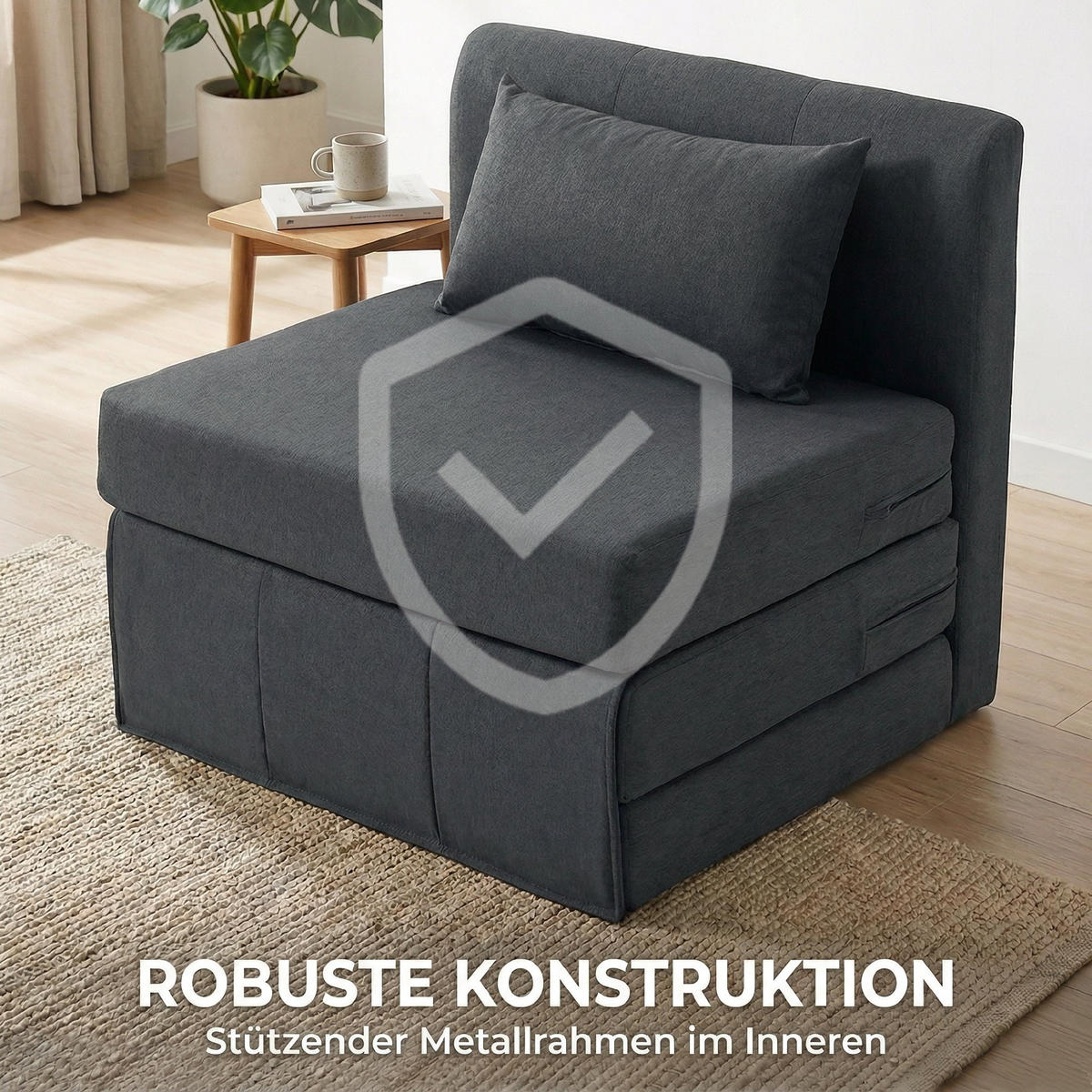 SCHLAFSESSEL DE-06578 klappbares Sofa-Bett, Leinenstruktur Dunkelgrau - Dunkelgrau, Holz/Textil (75/74/80cm) - ComfortXL